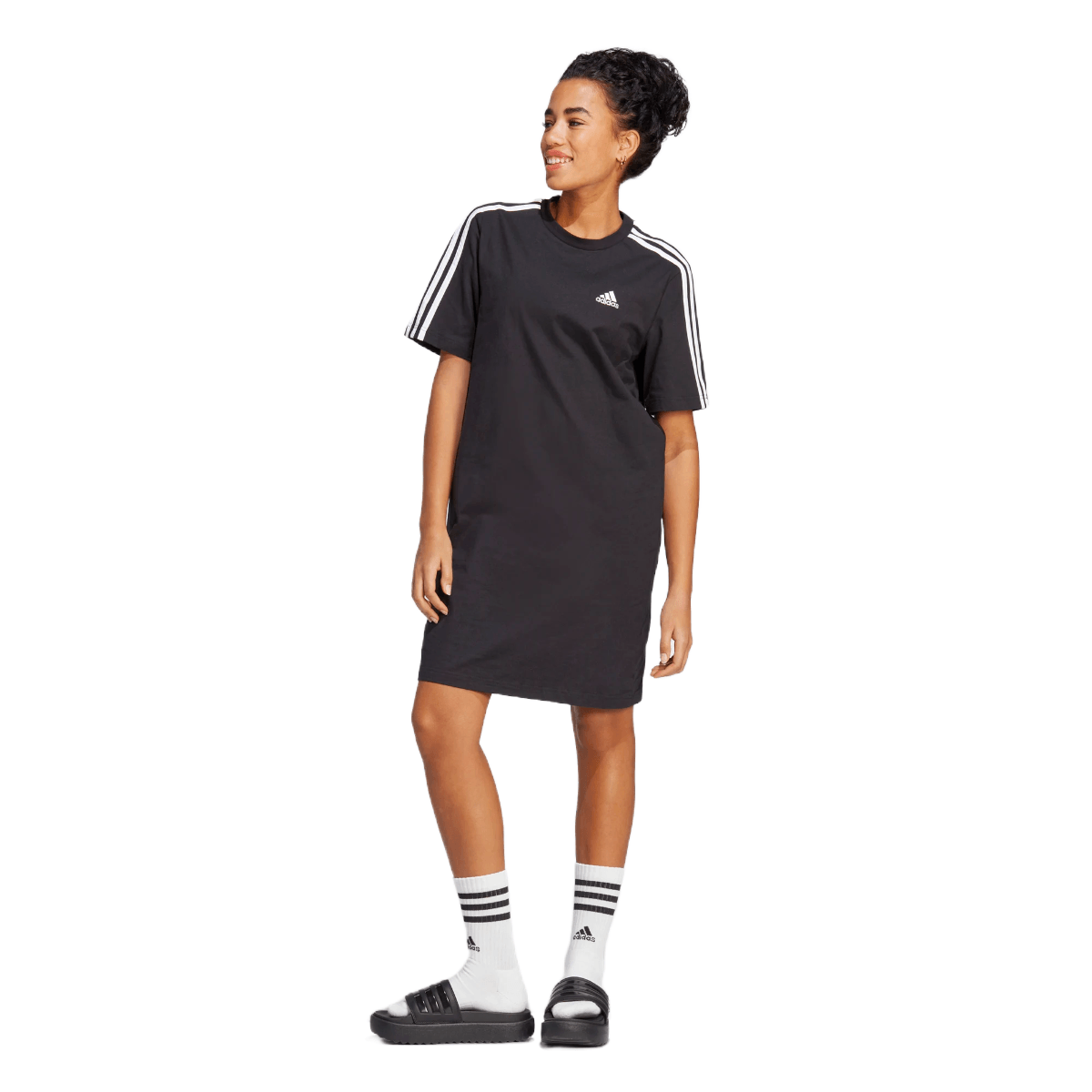 Adidas Essentials 3 Stripes Single Jersey Boyfriend Tee Dress Women s Black Xs