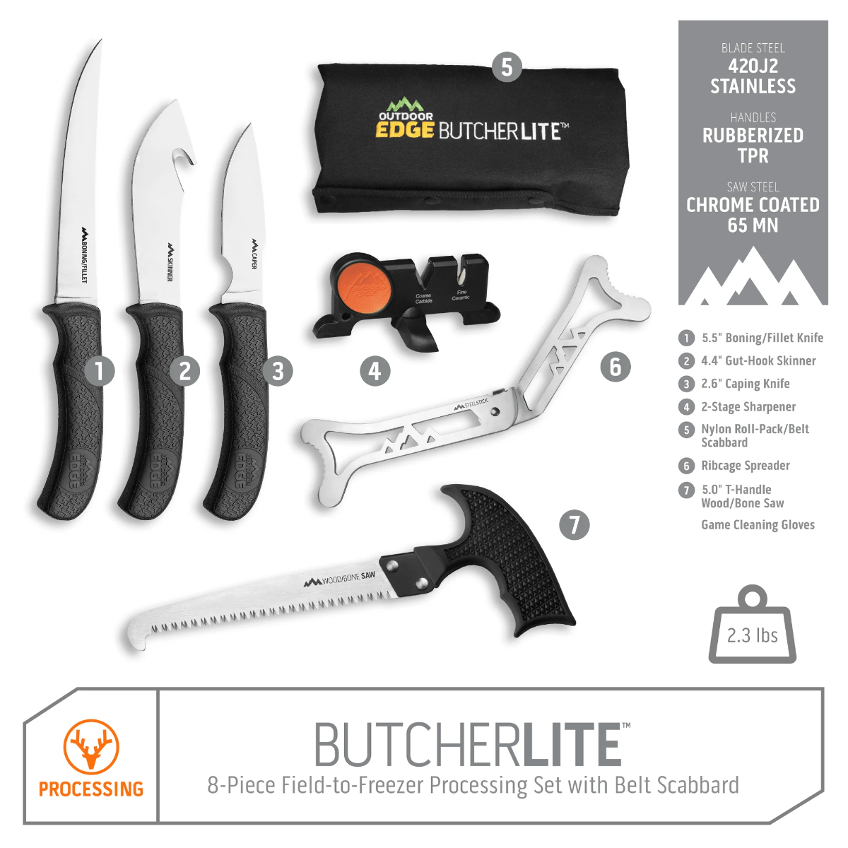 Outdoor Edge ButcherLite Game Processing Kit - Black 4.25"