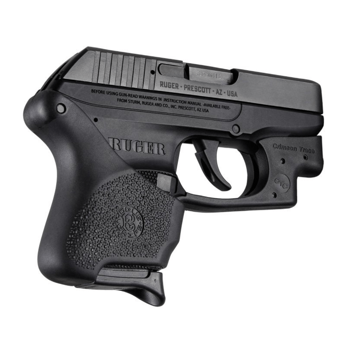 Hogue Ruger LCP .380 with Crimson Trace Button Grip: HandALL Hybrid Grip Sleeve - Black