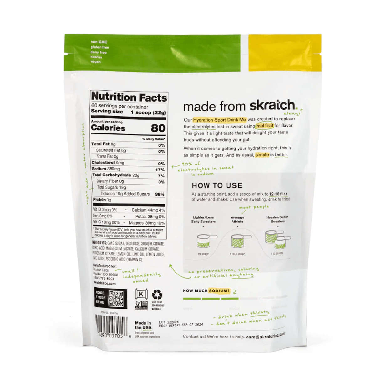 Skratch Labs Hydration Sport Drink Mix - Fruit Punch - Lemon / Lime 60 Servings
