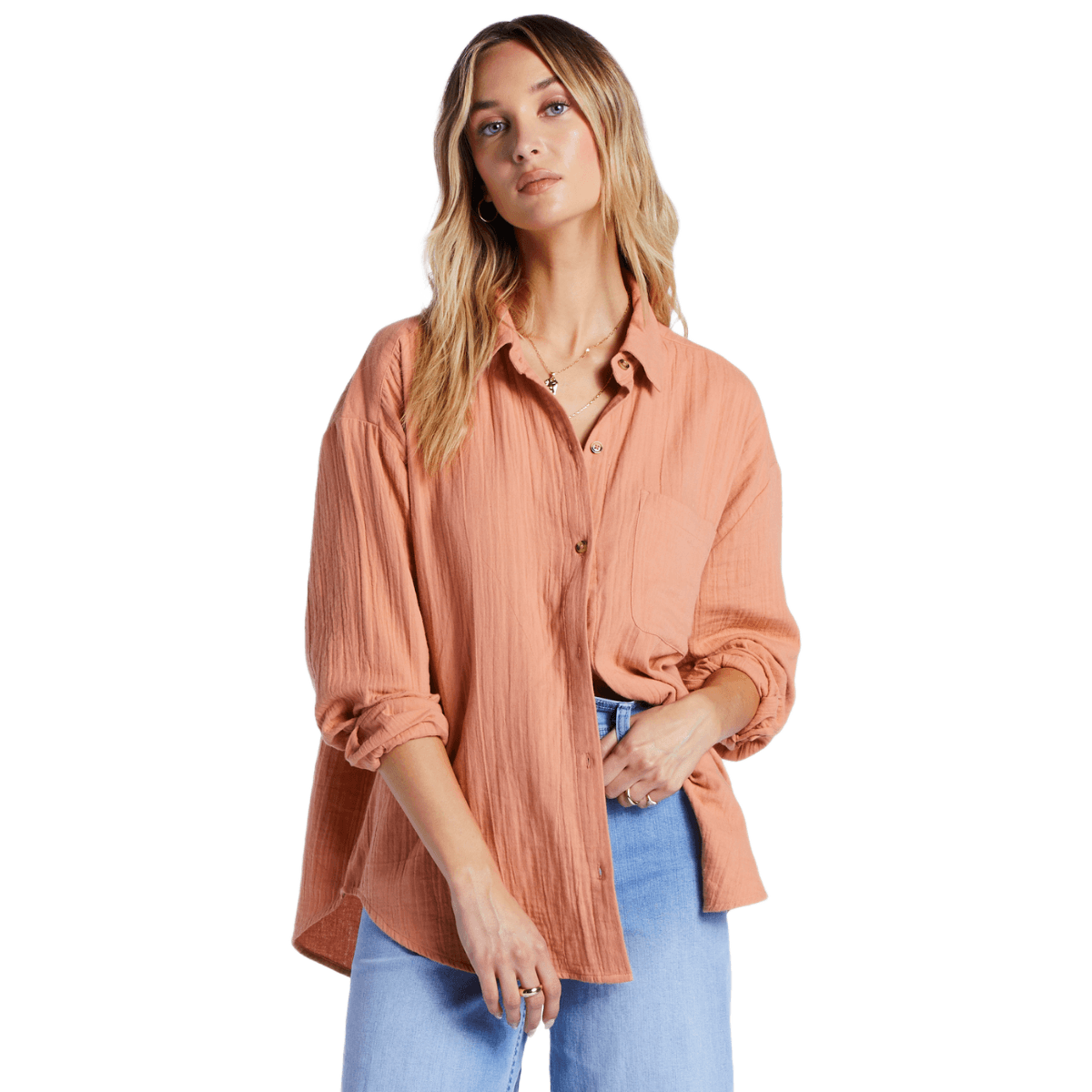 【BAON】Birki Color Short Sleeve Shirt Long One Piece Billabong Right On Long-Sleeve Shirt - Women's - Als.com