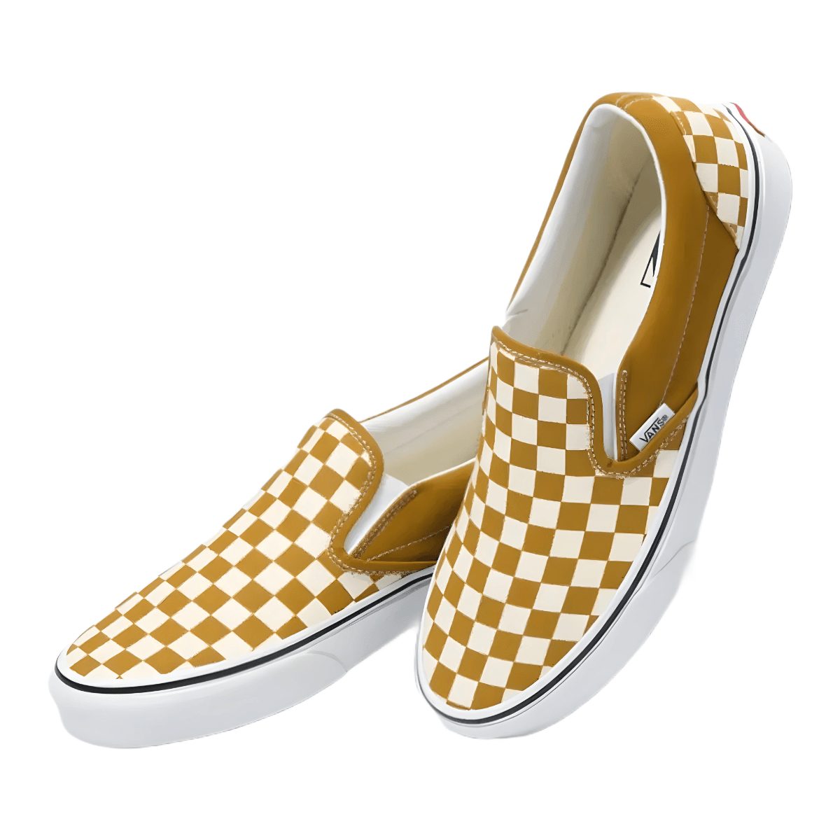 Fashion yellow and white checkered slip on vans