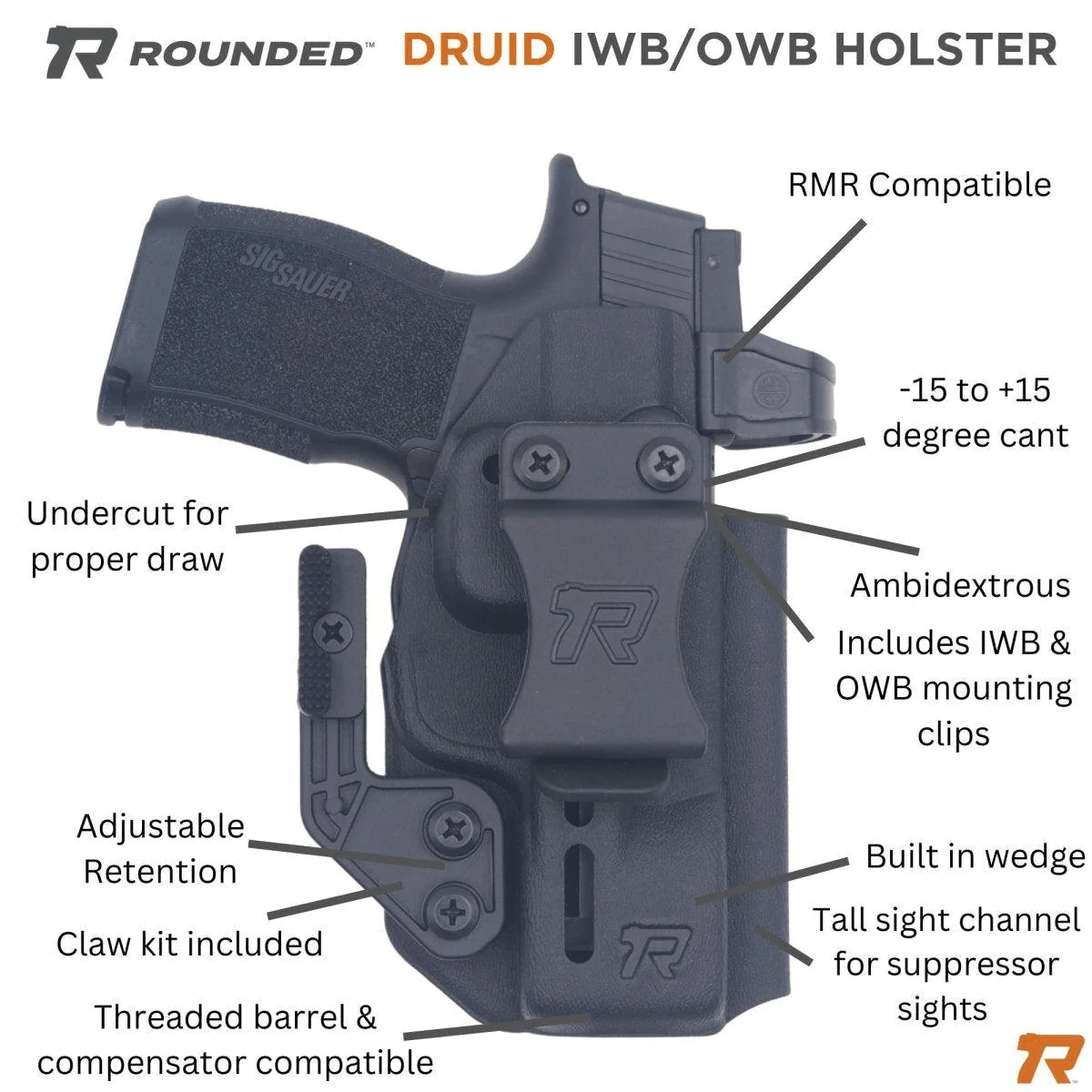 Rounded DRUID IWB, OWB Holster - Carbon Fiber Ambidextrous Glock 48 – image 5 of 6
