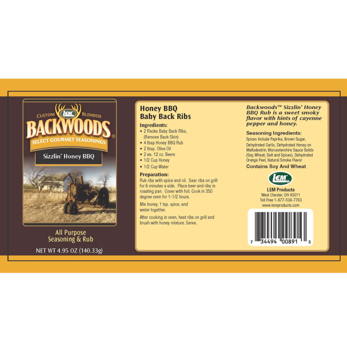 LEM Products Backwoods Sizzlin' Honey Bbq Rib Rub - 1231850