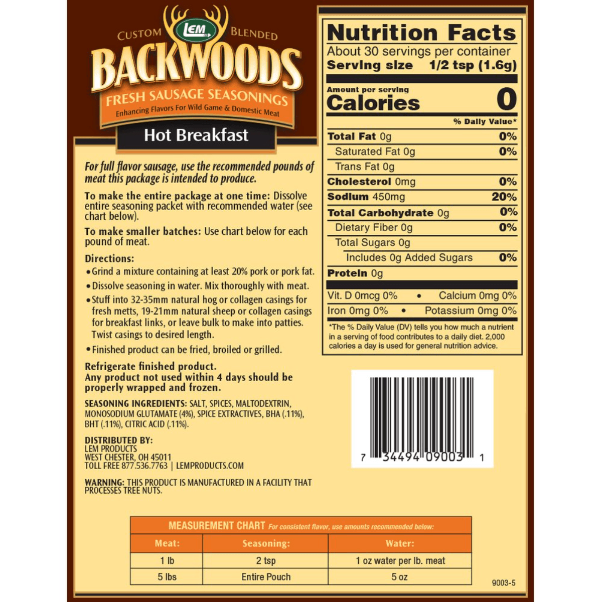 LEM Products Backwoods Hot Breakfast Fresh Sausage Seasoning (5 Lbs) - 1231854