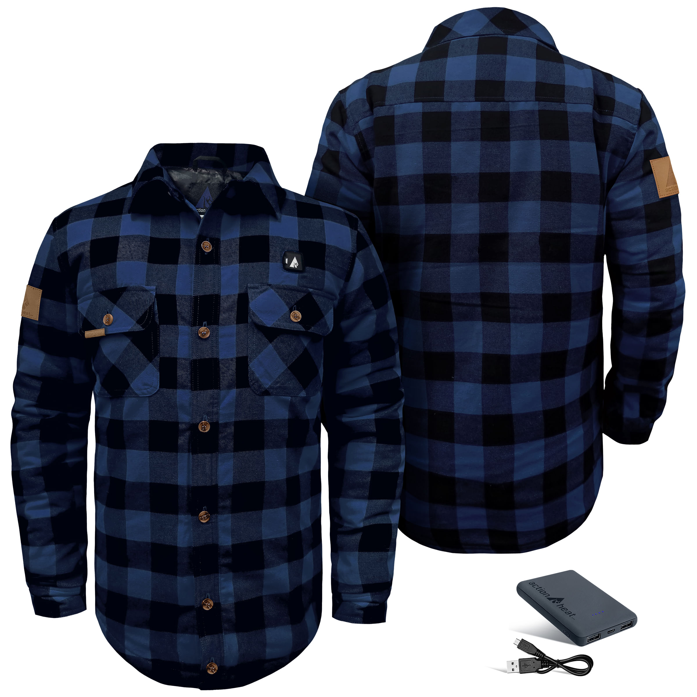 ActionHeat 5V Battery Heated Flannel Work Shirt - Blue / Black S
