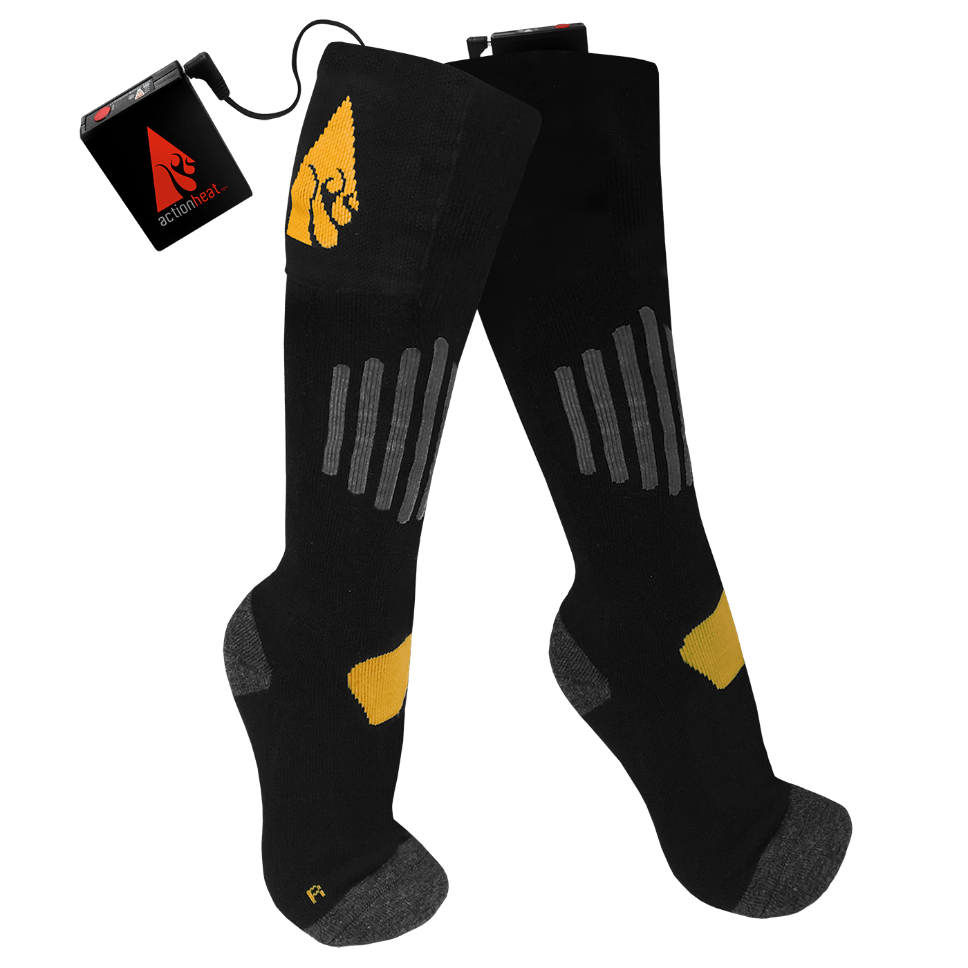 ActionHeat Cotton 3.7V Rechargeable Heated 1.0 Classic Socks - Black / Yellow L/XL