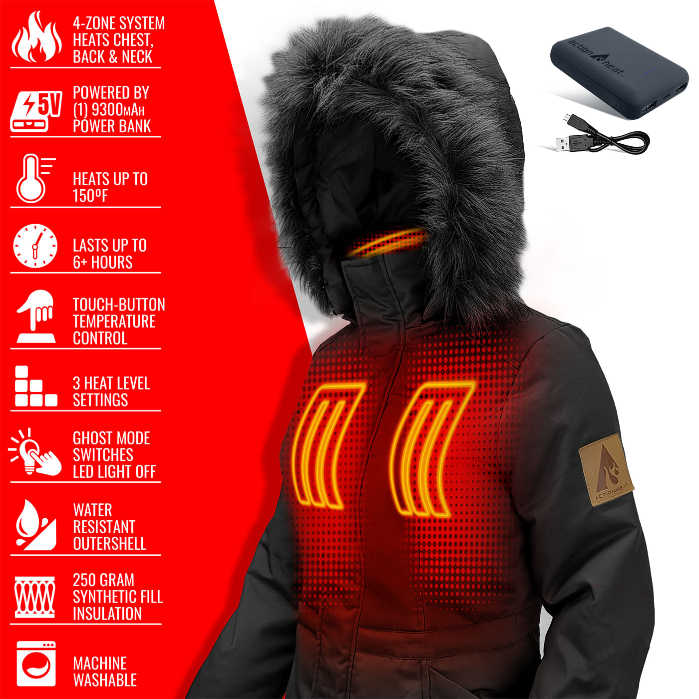 ActionHeat 5V Battery Heated Parka - Women's - Black XS