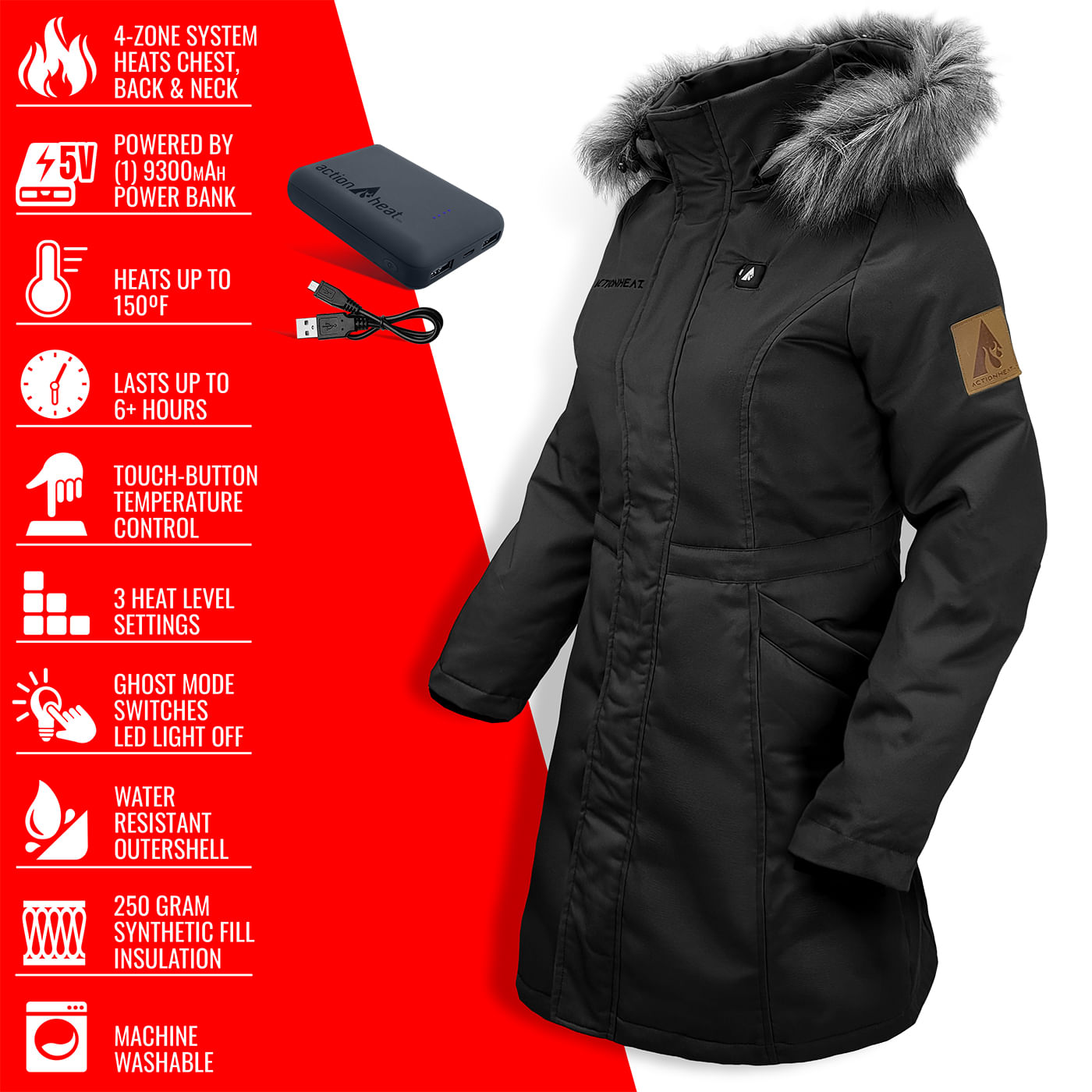ActionHeat 5V Battery Heated Parka - Women's - Black XS
