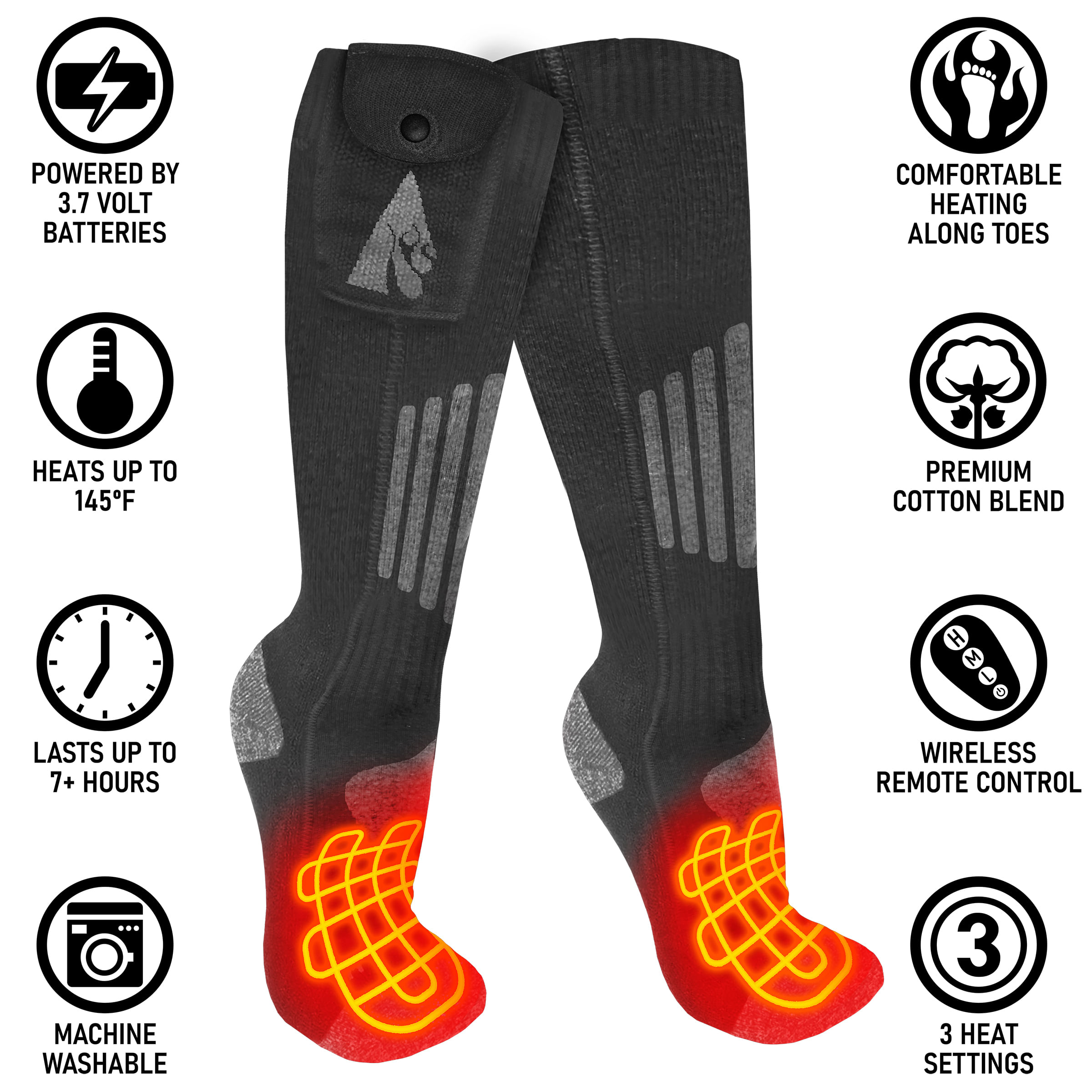 ActionHeat Cotton 3.7V Rechargeable Heated Socks 2.0 with Remote - Gray S/M
