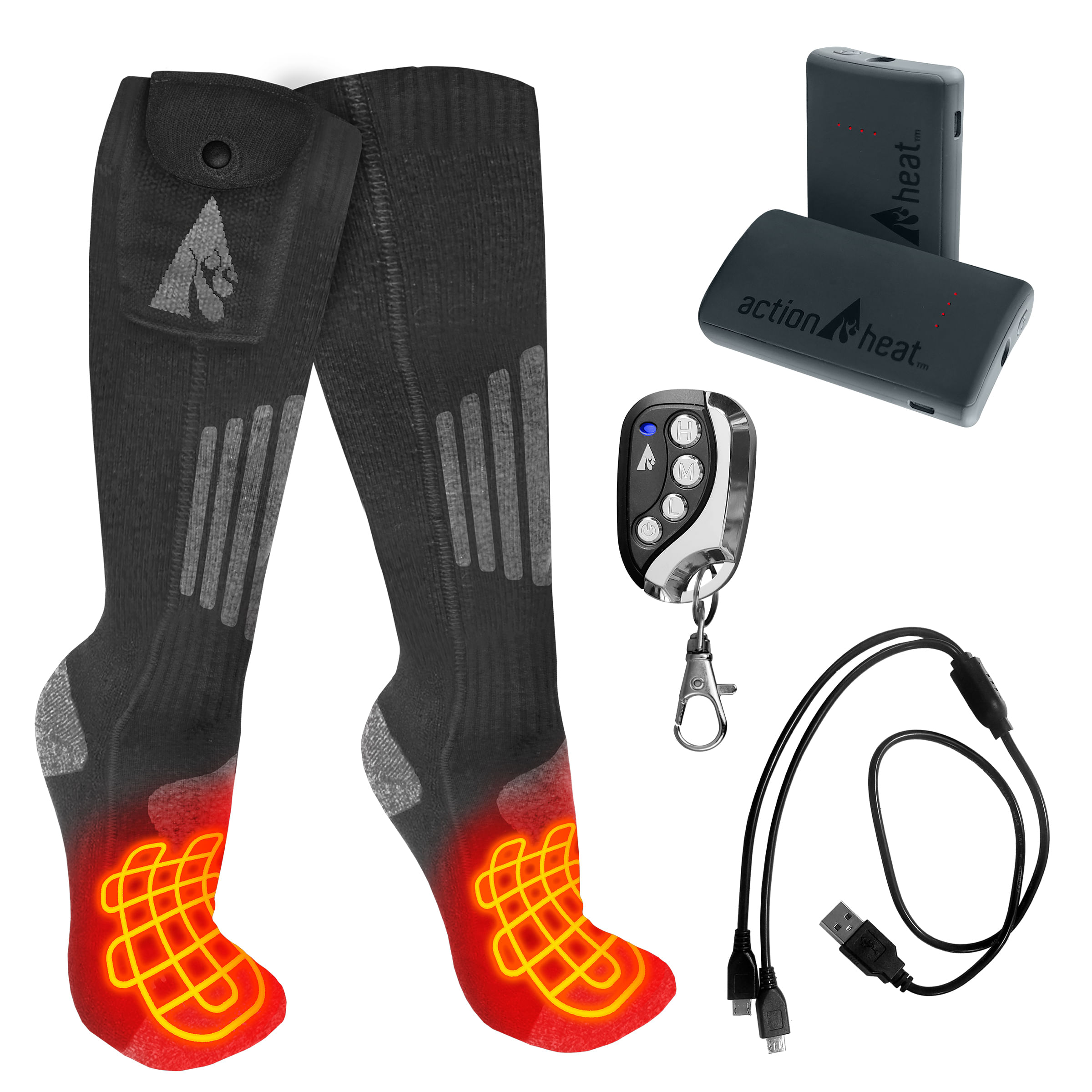 ActionHeat Cotton 3.7V Rechargeable Heated Socks 2.0 with Remote - Gray S/M