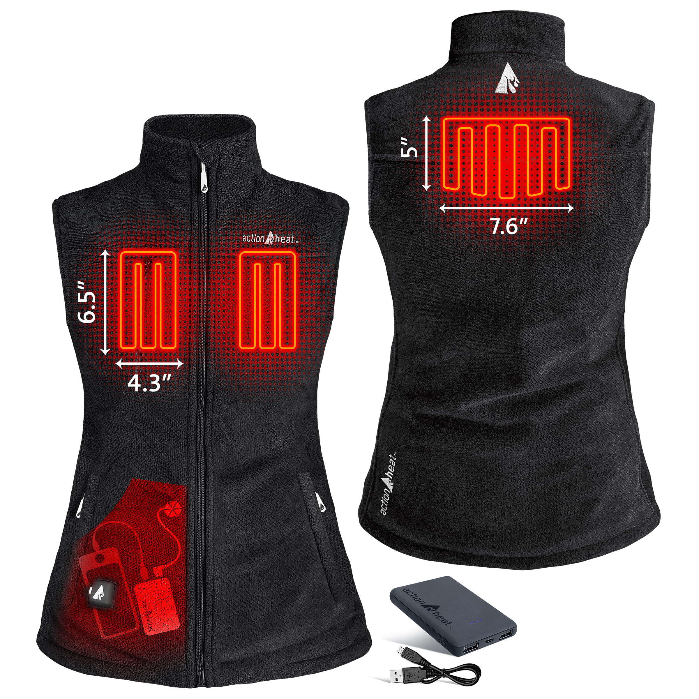 ActionHeat 5V Battery Heated Performance Fleece Vest - Women's - Black XS