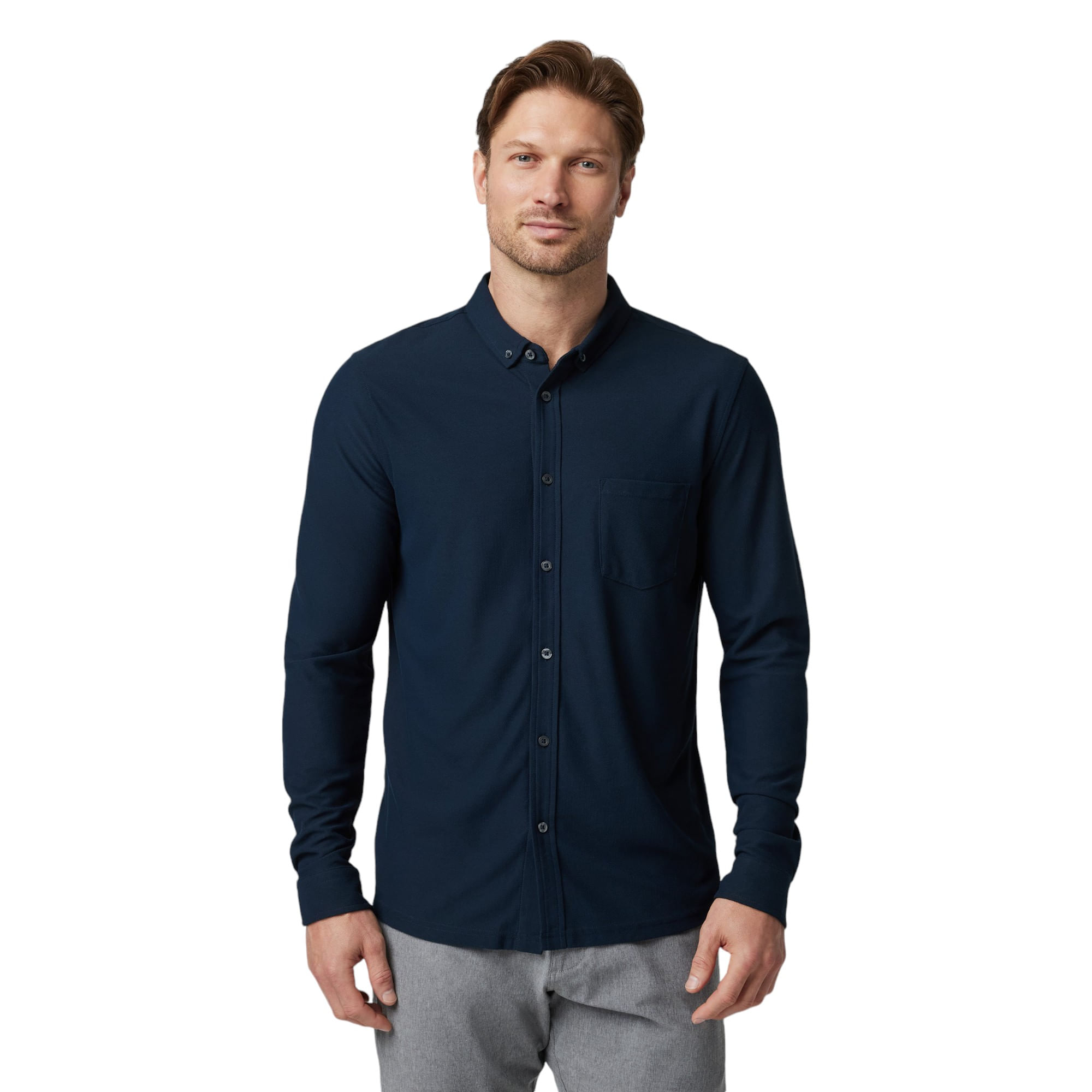 vuori dress shirts Vuori Men's Short Sleeve Manhattan Button Down, Harbor Grey, M