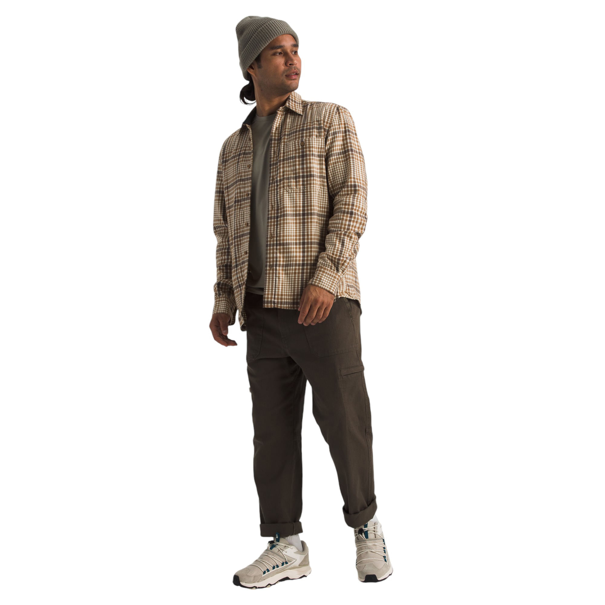 The-North-Face-Arroyo-Lightweight-Flannel-Shirt---Men-s-Utility-Brown-Nano-Plaid