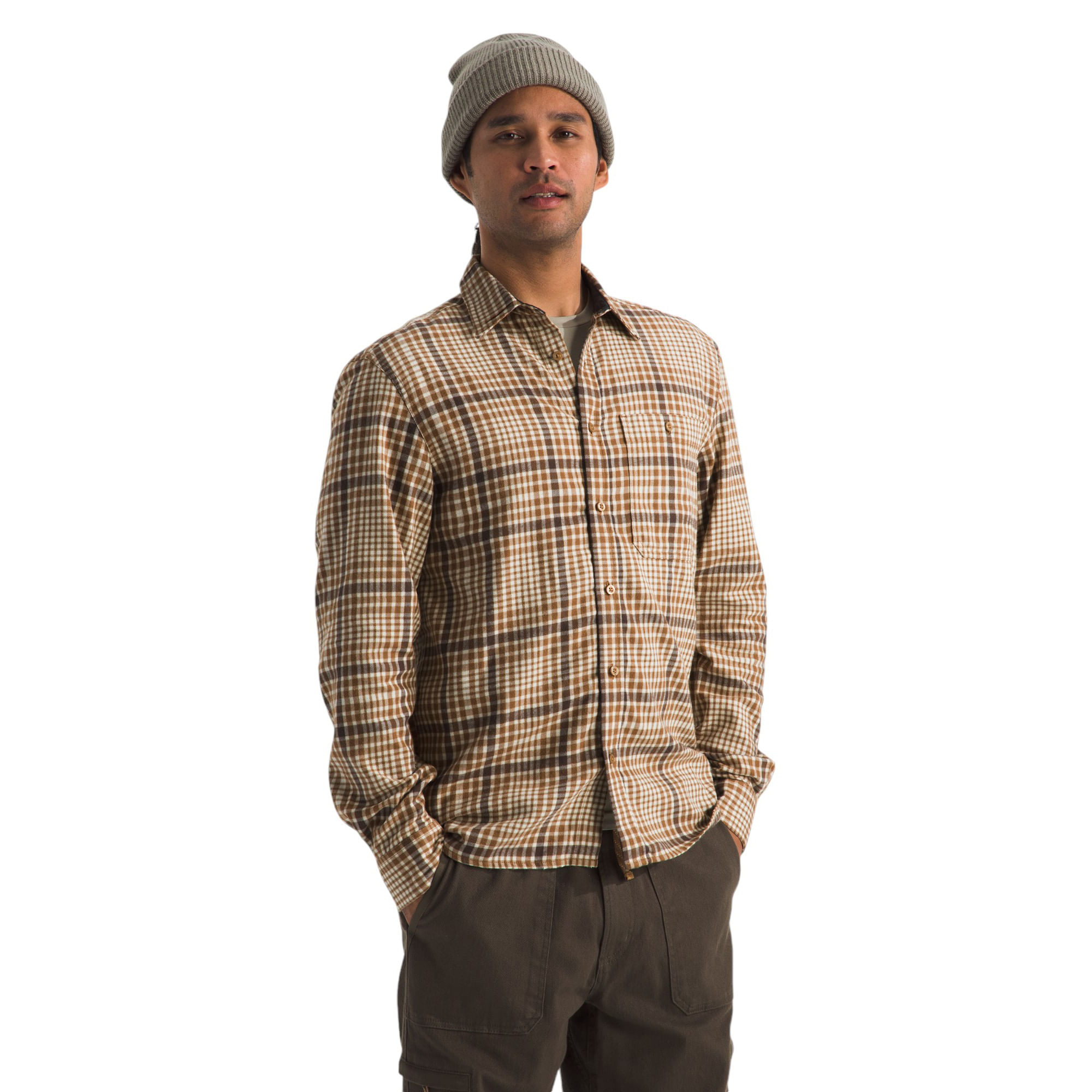 The-North-Face-Arroyo-Lightweight-Flannel-Shirt---Men-s-Utility-Brown-Nano-Plaid