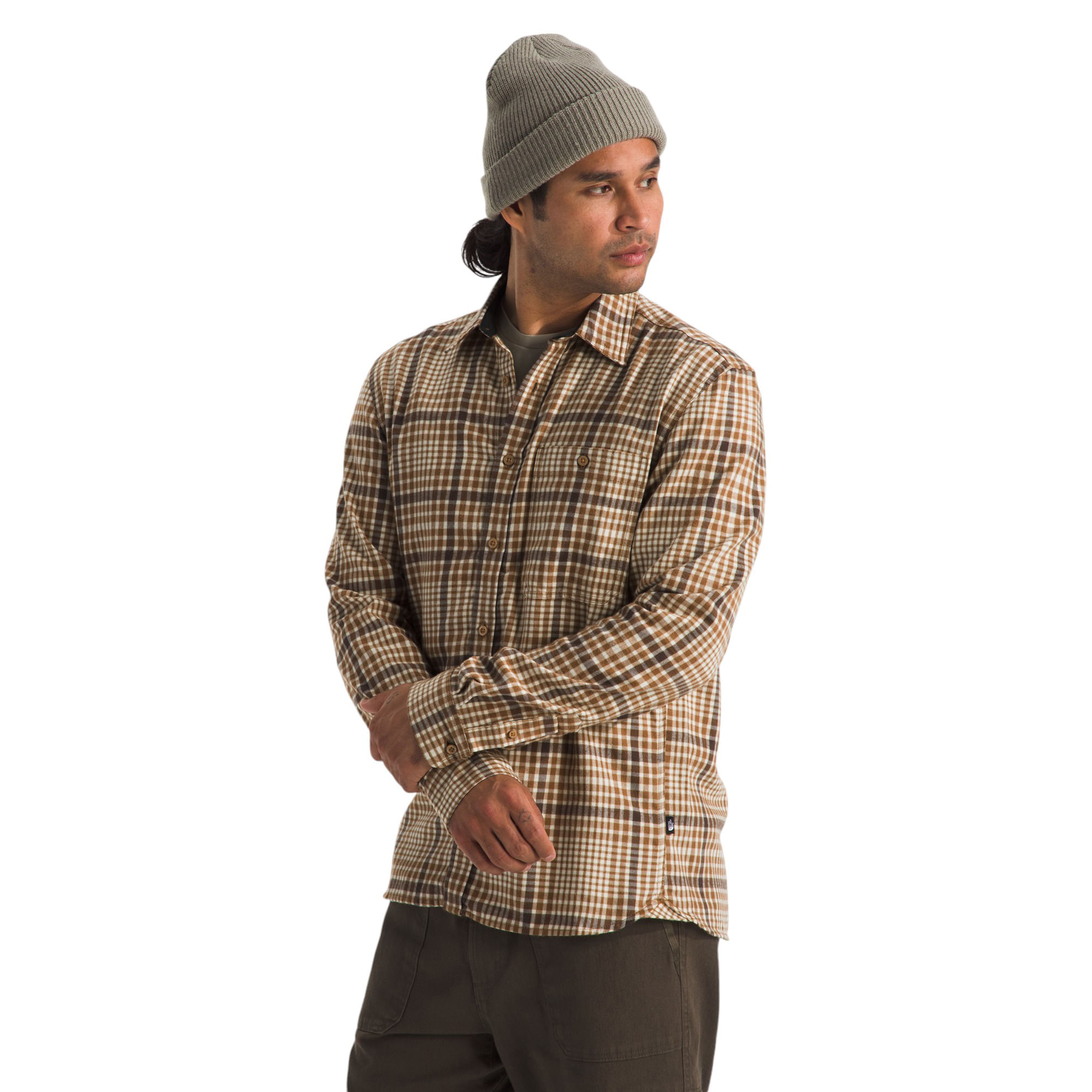 The-North-Face-Arroyo-Lightweight-Flannel-Shirt---Men-s-Utility-Brown-Nano-Plaid