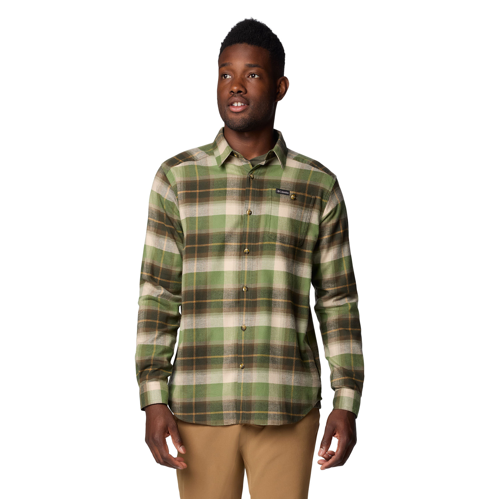 Columbia-Cornell-Woods-Flannel-Long-Sleeve-Shirt---Men-s-Stone-Green-Classic-Multi-Tartan