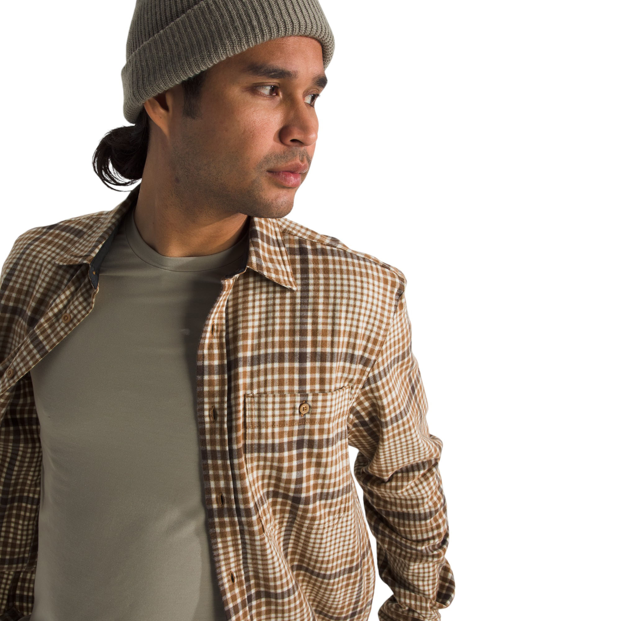The-North-Face-Arroyo-Lightweight-Flannel-Shirt---Men-s-Utility-Brown-Nano-Plaid