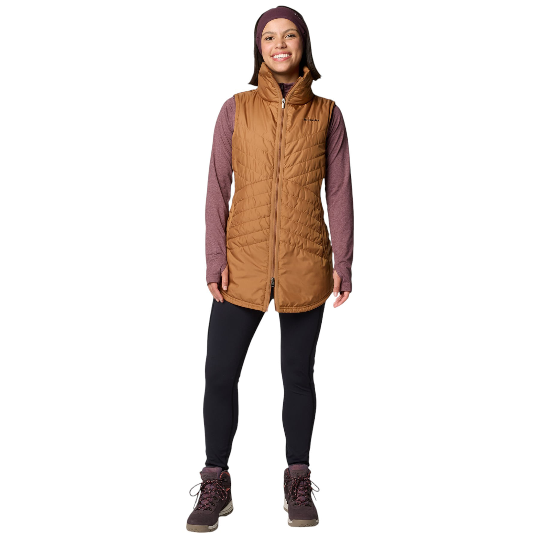 Akklian Women's Hooded Puffer Vest Knee-Length Zip Up