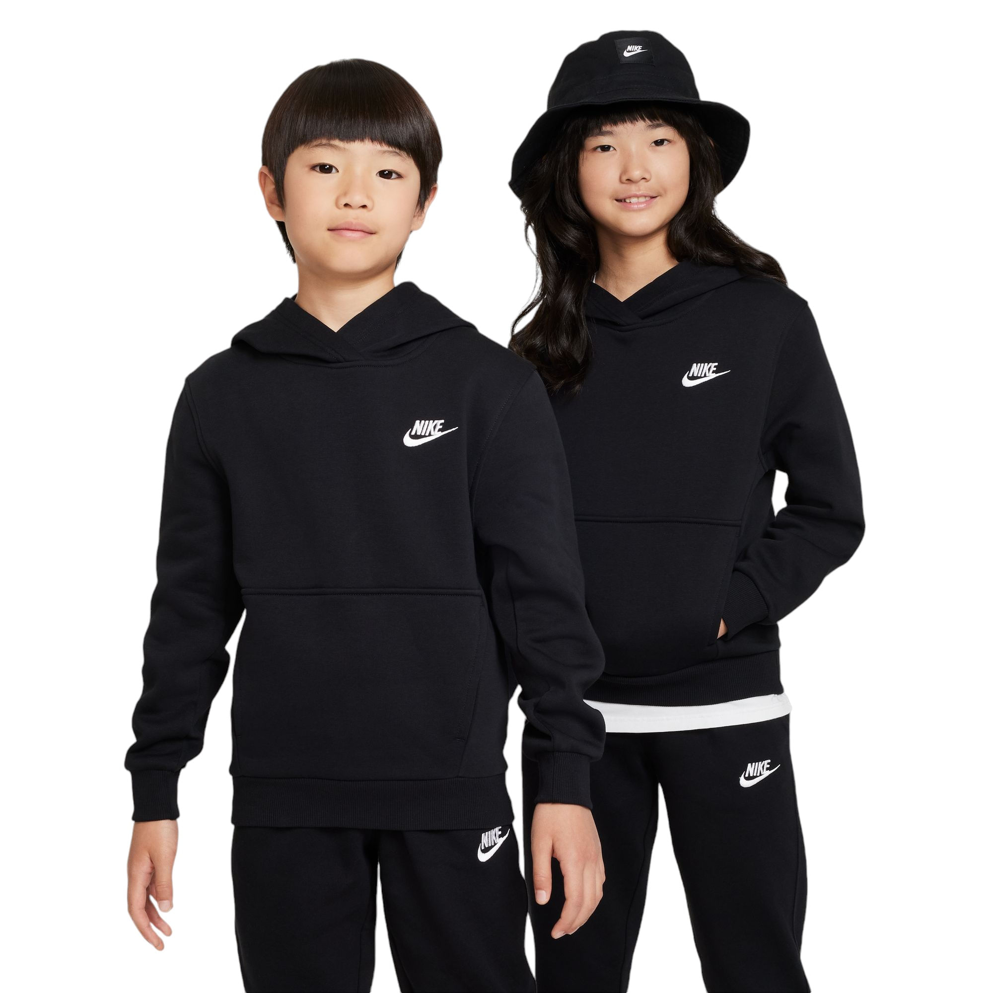 Nike-Sportswear-Club-Fleece-Pullover-Hoodie---Youth-Black---White