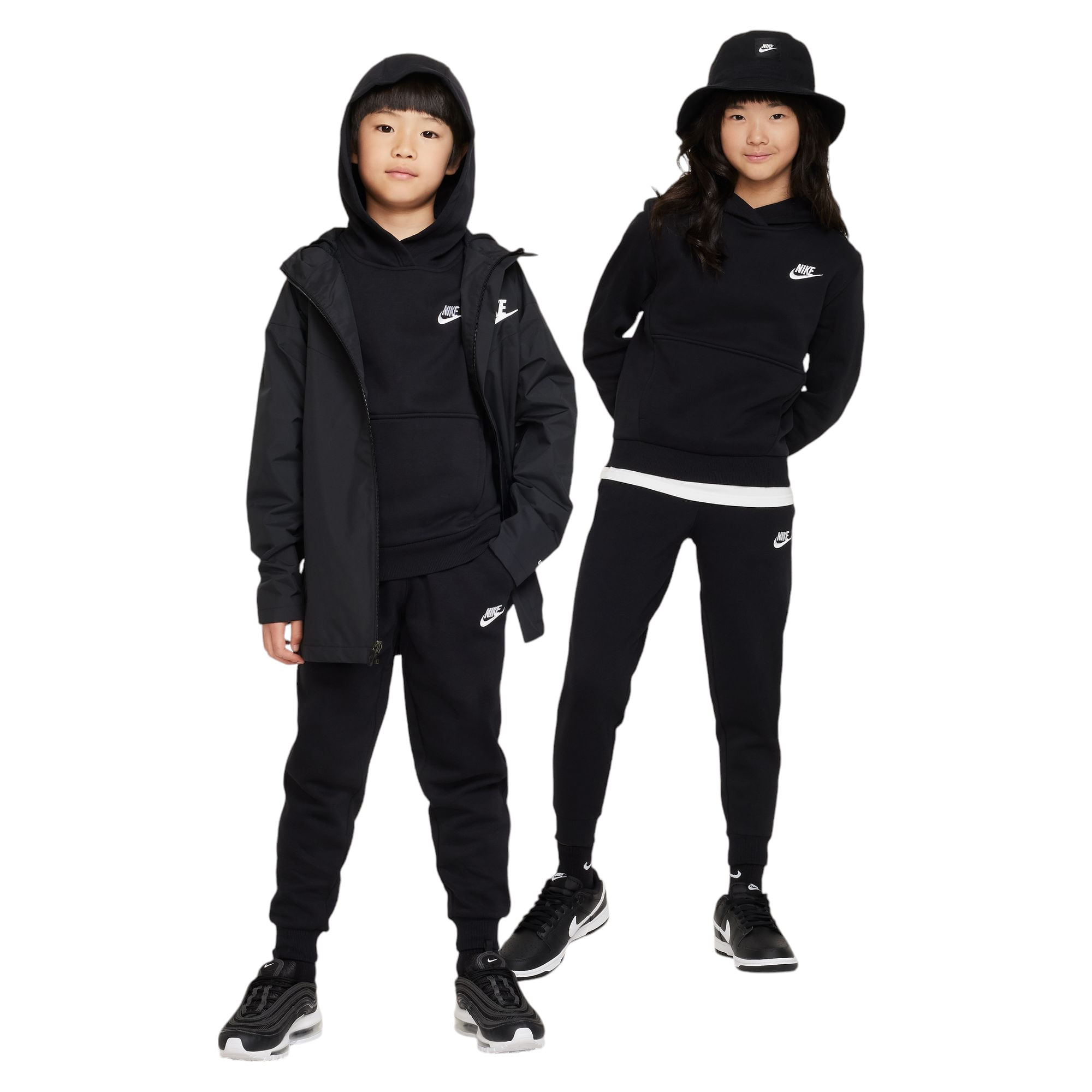 Nike-Sportswear-Club-Fleece-Pullover-Hoodie---Youth-Black---White