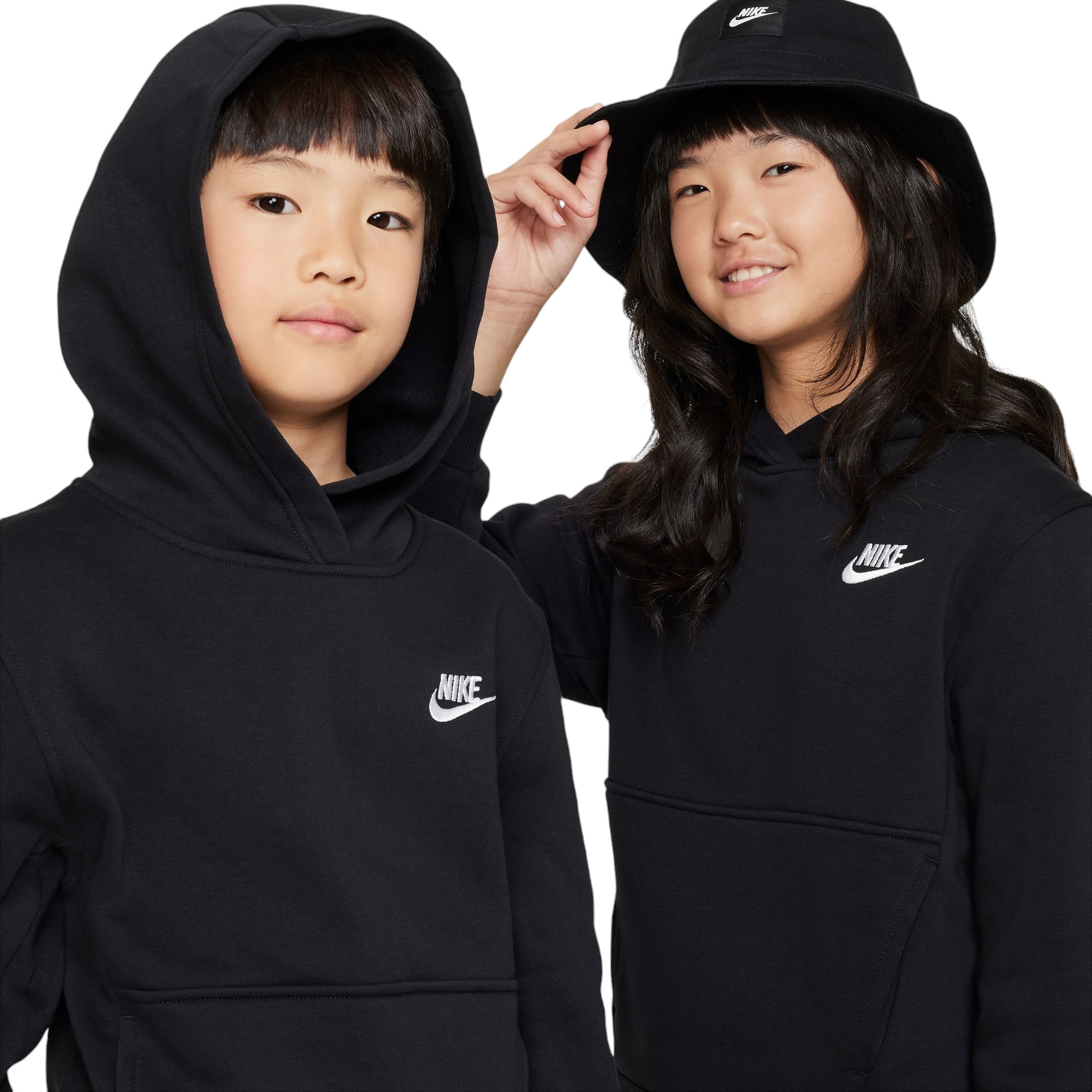 Nike-Sportswear-Club-Fleece-Pullover-Hoodie---Youth-Black---White