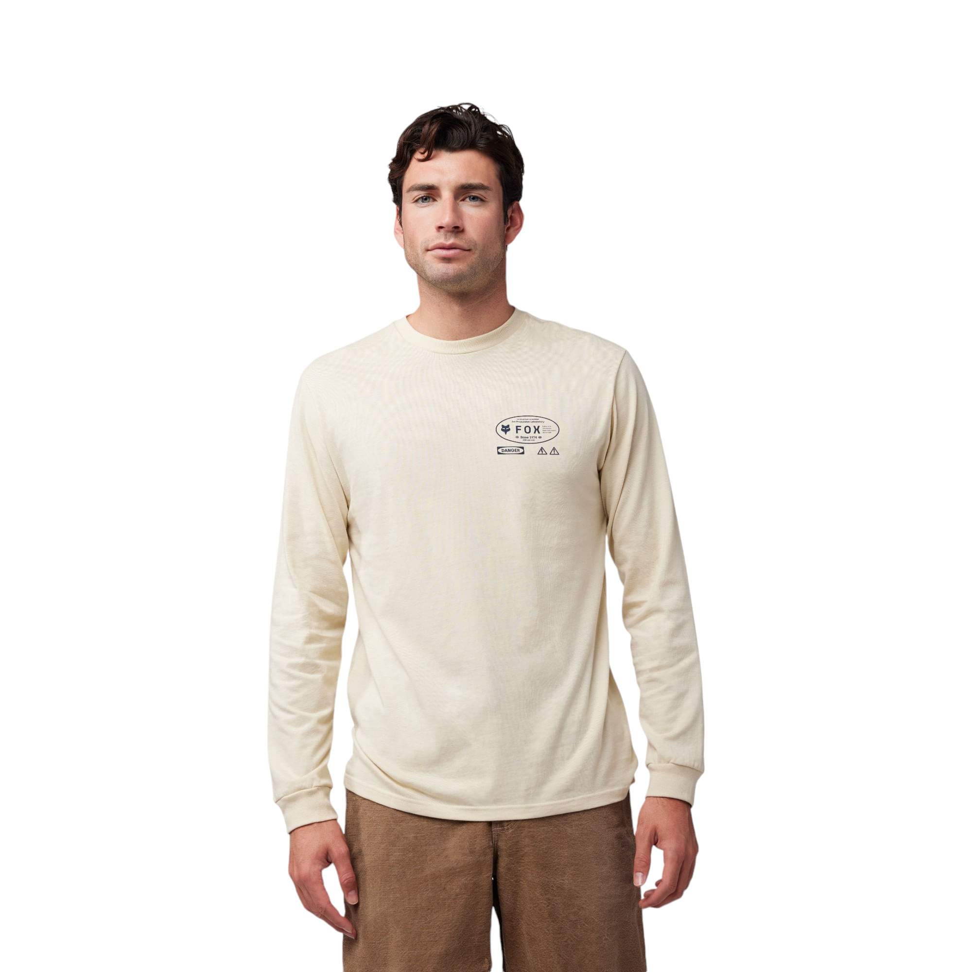 Fox-Stamped-Long-Sleeve-Premium-T-Shirt---Men-s-Cream