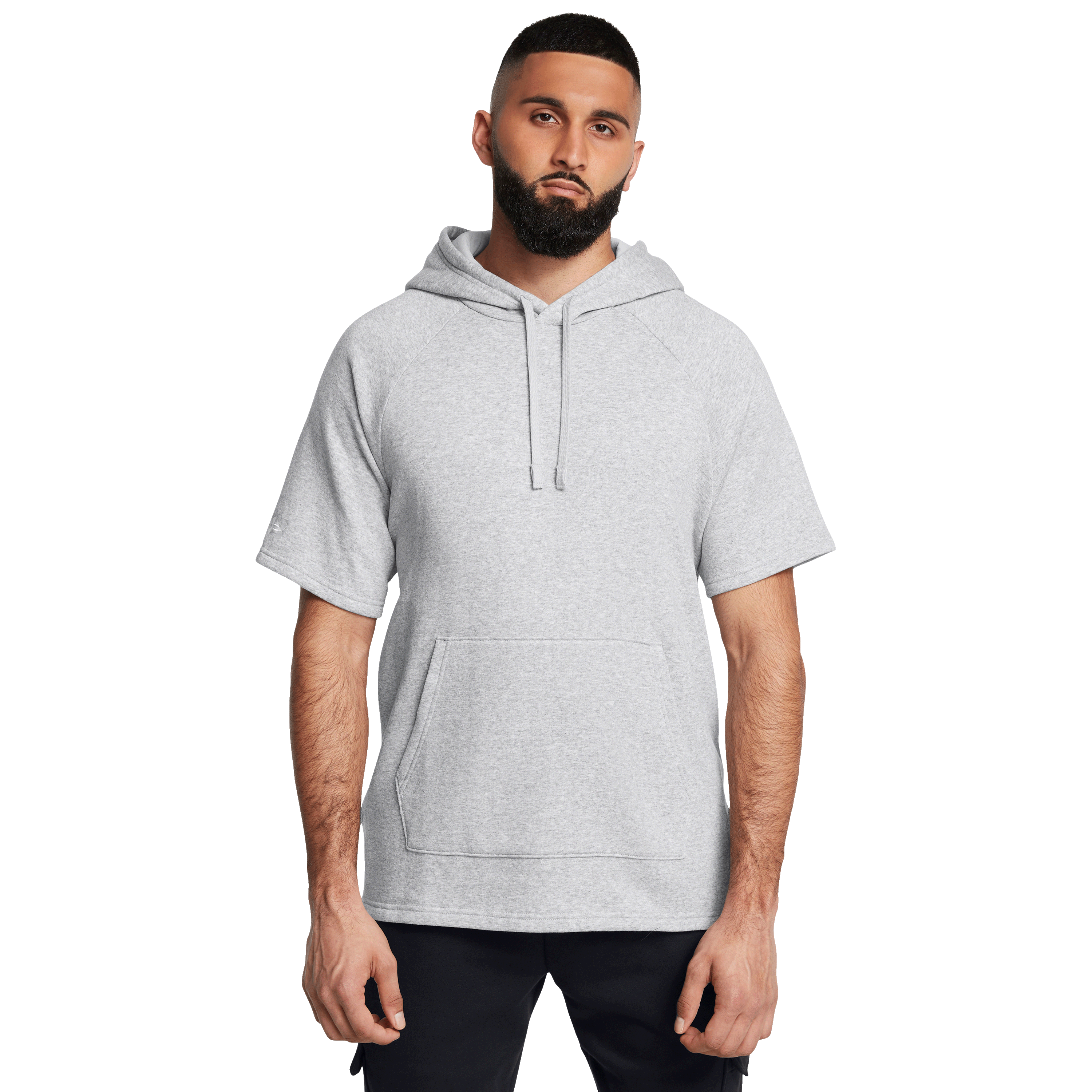 Under-Armour-Rival-Fleece-Short-Sleeve-Hoodie---Men-s-Mod-Gray-Light-Heather---White