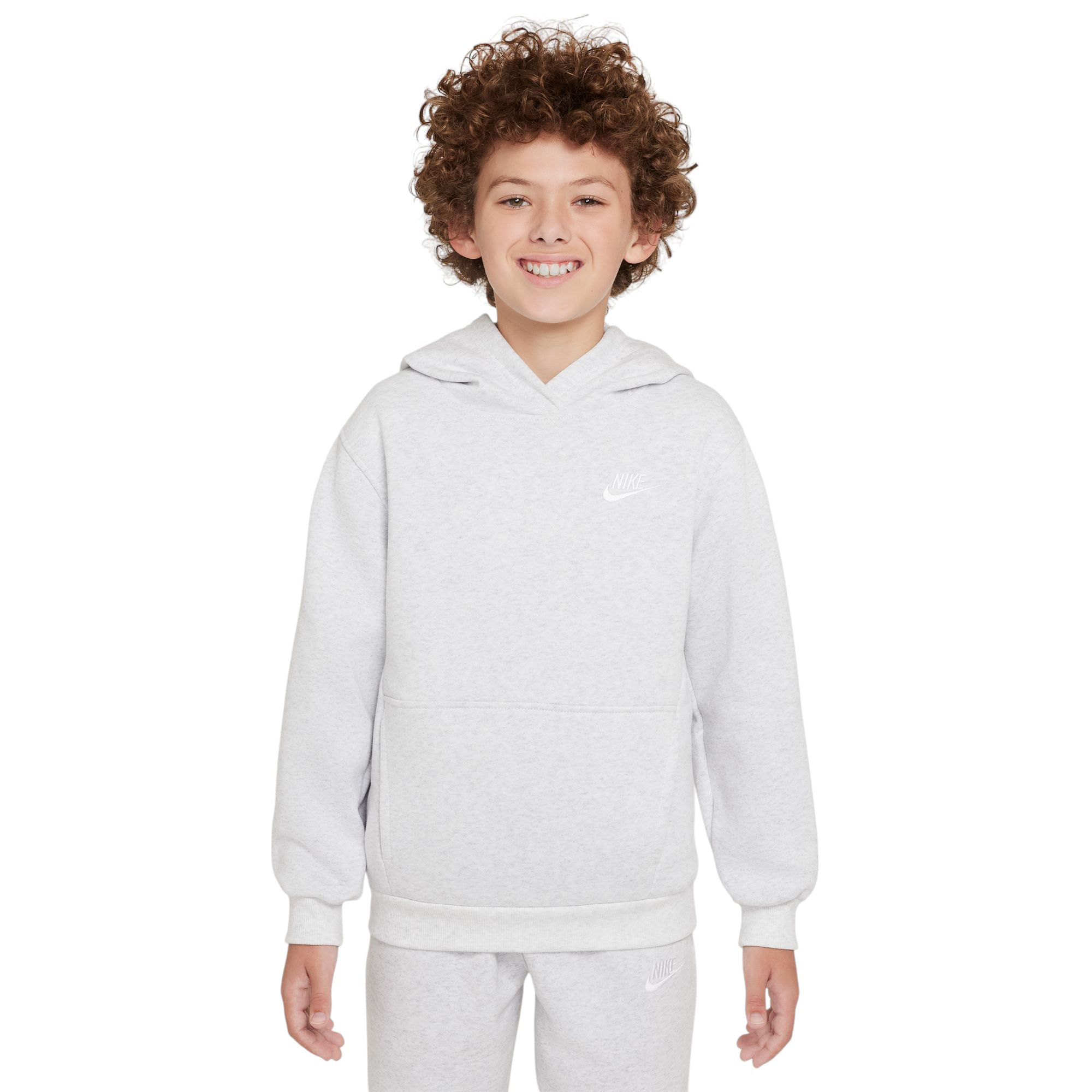 Nike-Sportswear-Club-Fleece-Pullover-Hoodie---Youth-Birch-Heather---White
