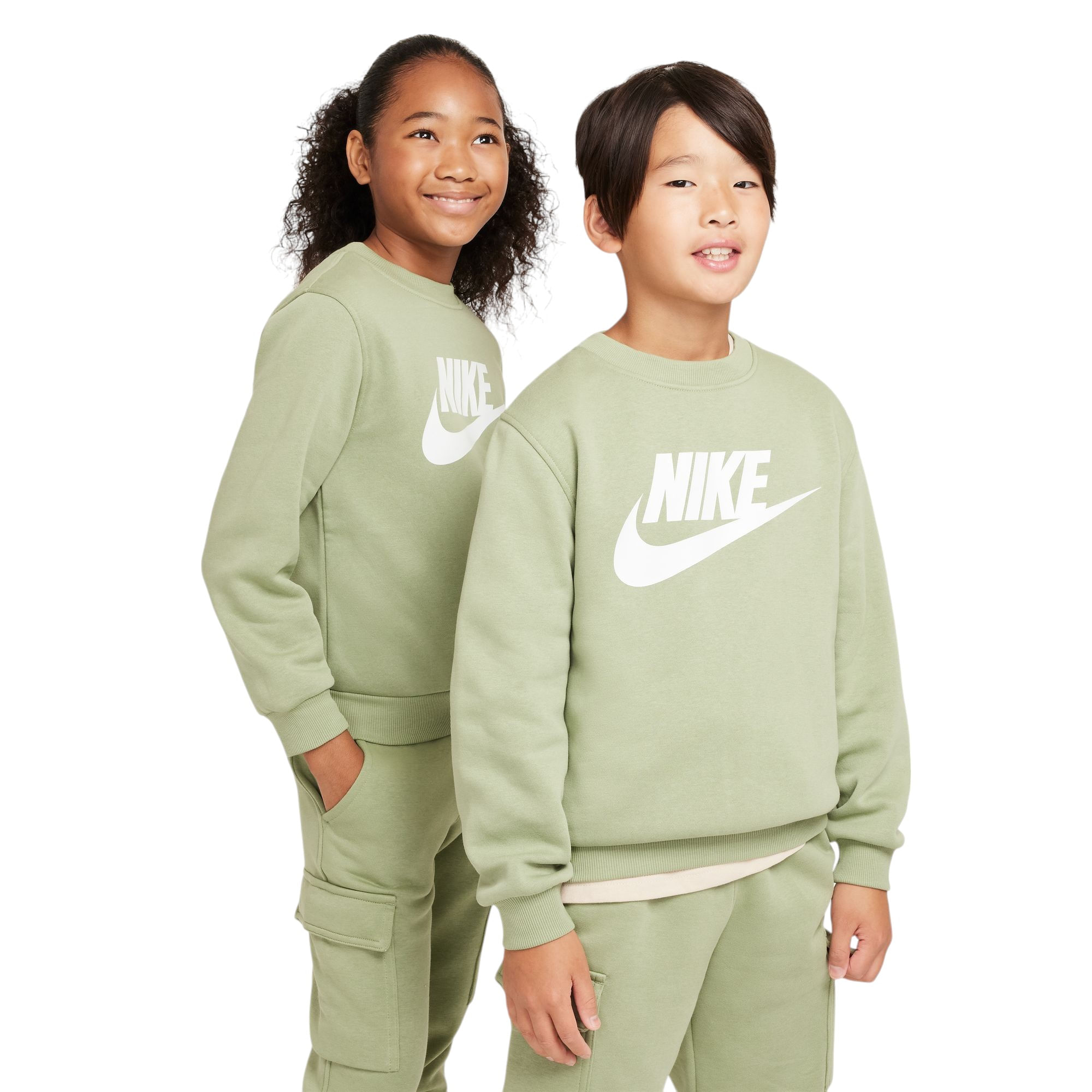 Nike-Sportswear-Club-Fleece-Sweatshirt---Youth-Oil-Green---White