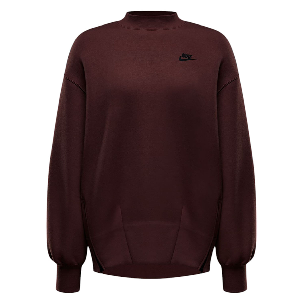 Nike-Sportswear-Tech-Fleece-Oversized-Crew-neck-Sweatshirt---Women-s-Red-Sepia---Black