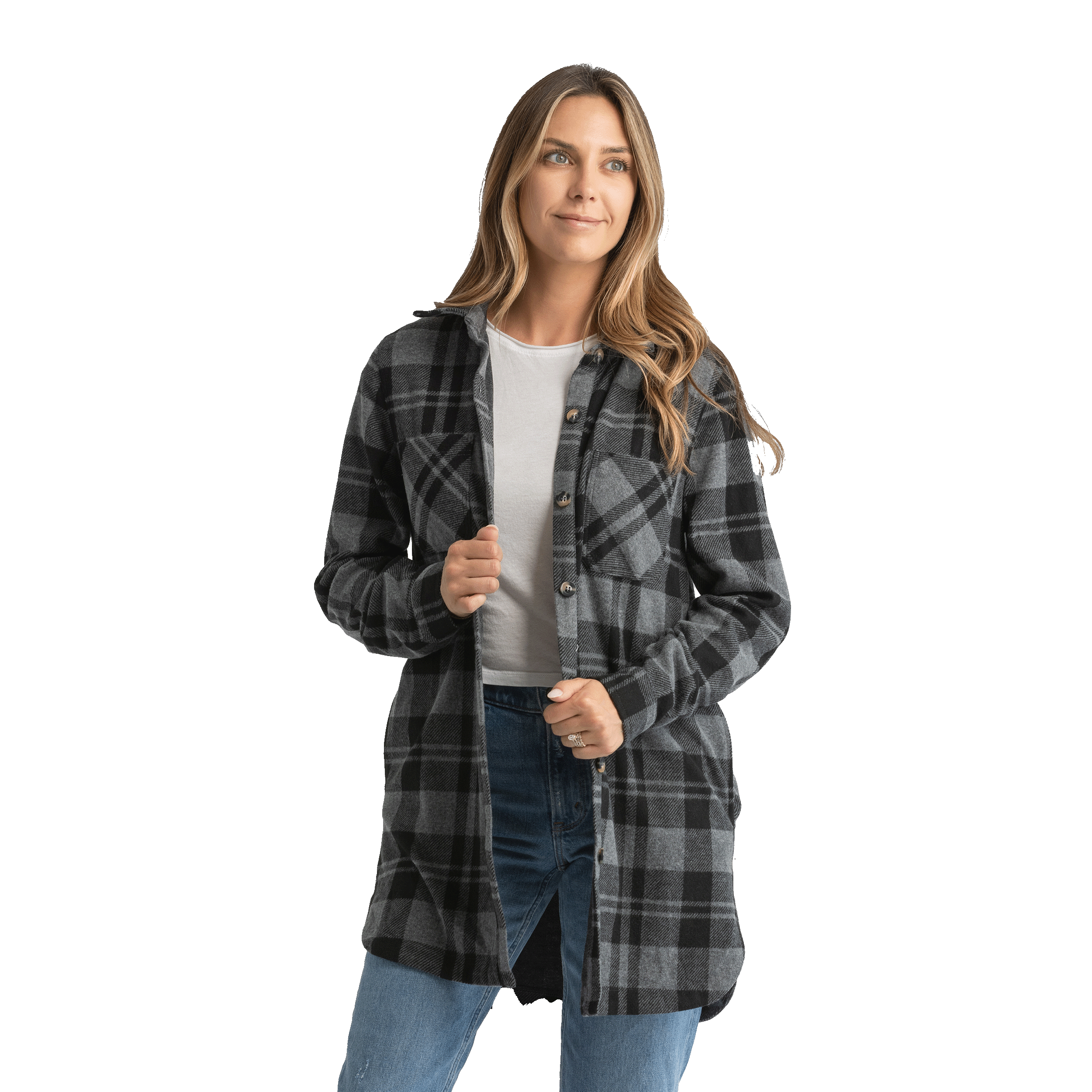 Liv-Outdoor-Lichen-Stretch-Flannel-Tunic-Meteorite-Black-Plaid