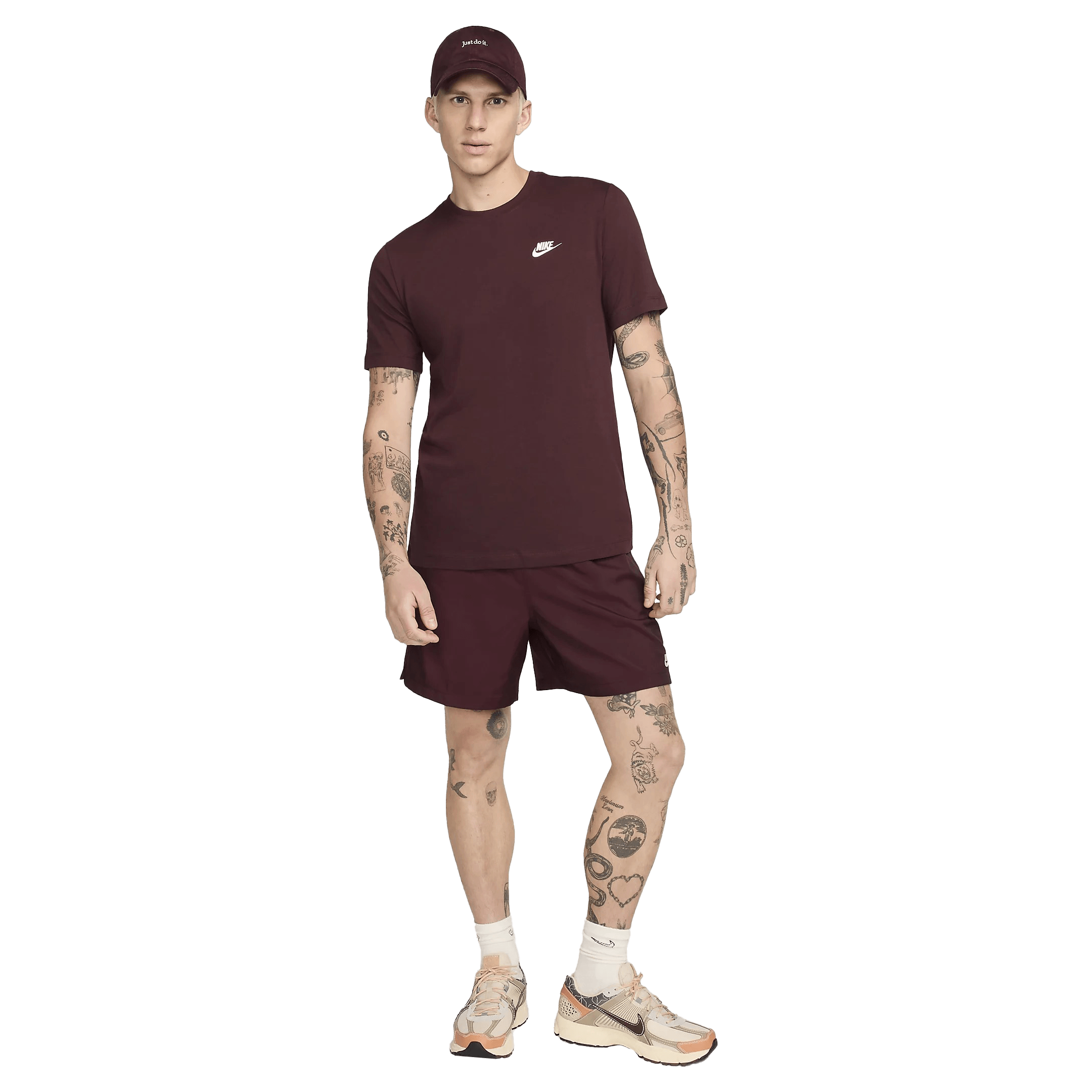 Nike-Sportswear-Club-T-Shirt---Men-s-Burgundy-Crush