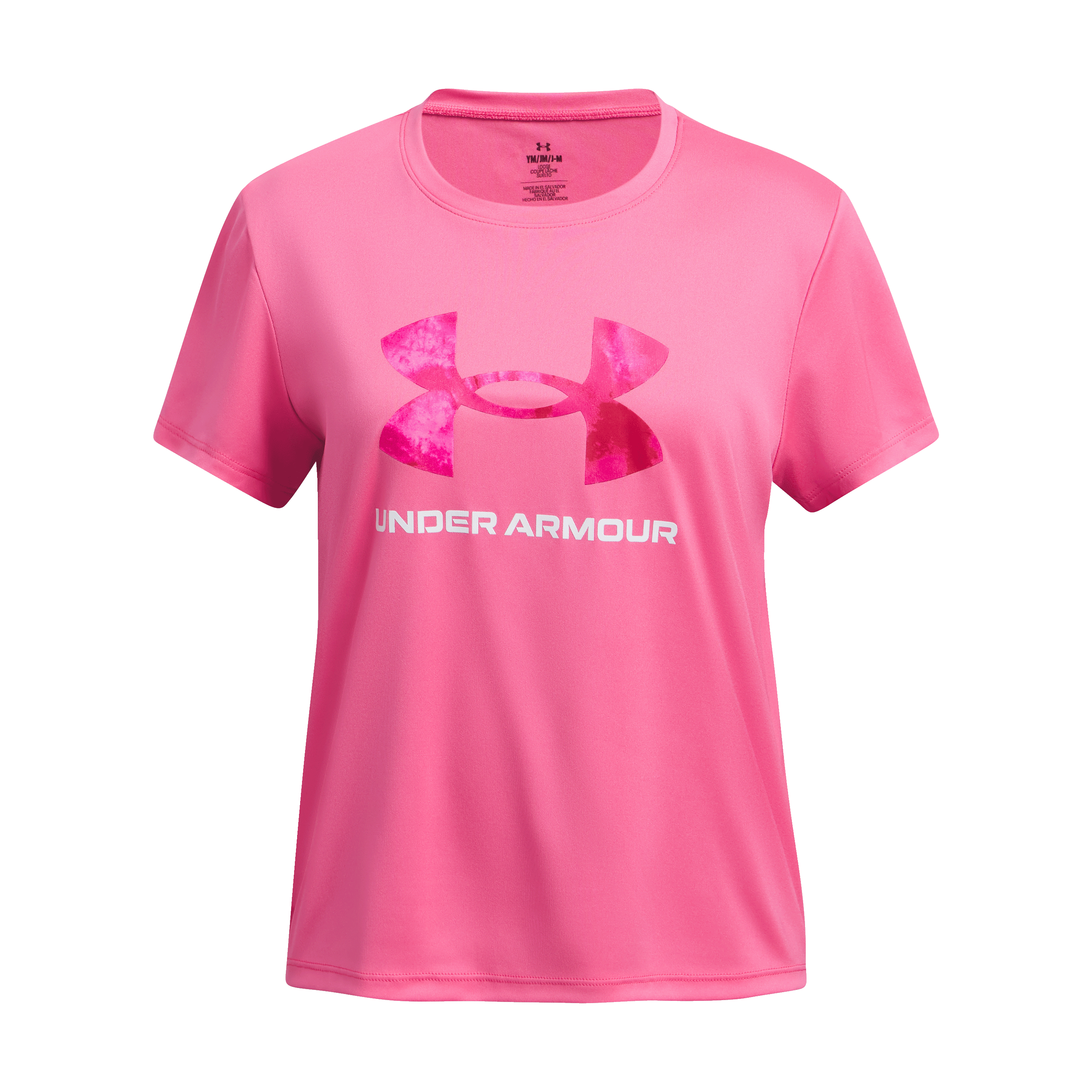 Under-Armour-UA-Tech-Big-Logo-Print-Short-Sleeve-Tee---Girls--Super-Pink-White