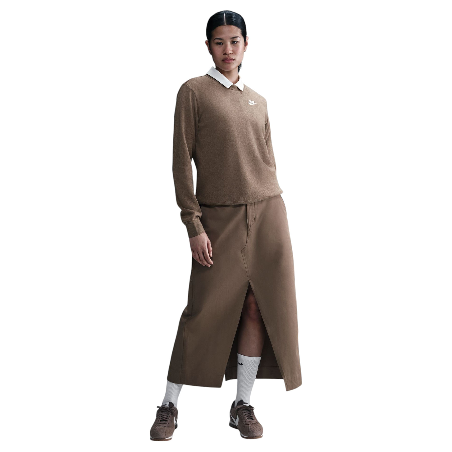Nike-Sportswear-Club-Fleece-Crew-Neck-Sweatshirt-Mink-Brown---Heather---White