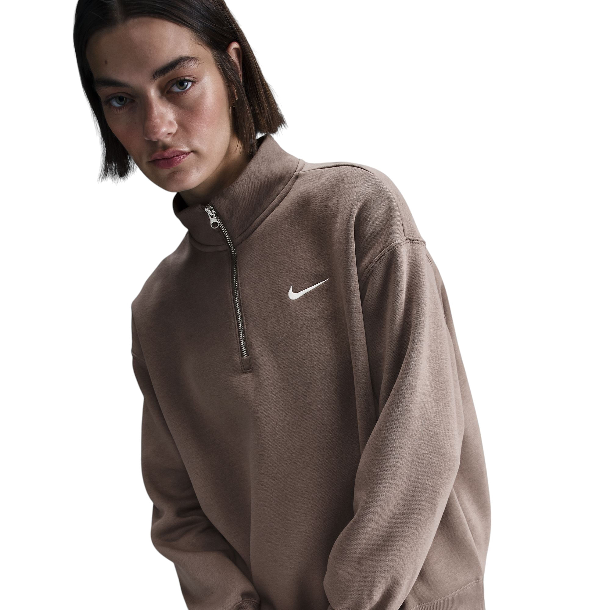 Nike-Sportswear-Phoenix-Fleece-Over-Oversized-1-4-Zip---Women-s-Mink-Brown---Sail