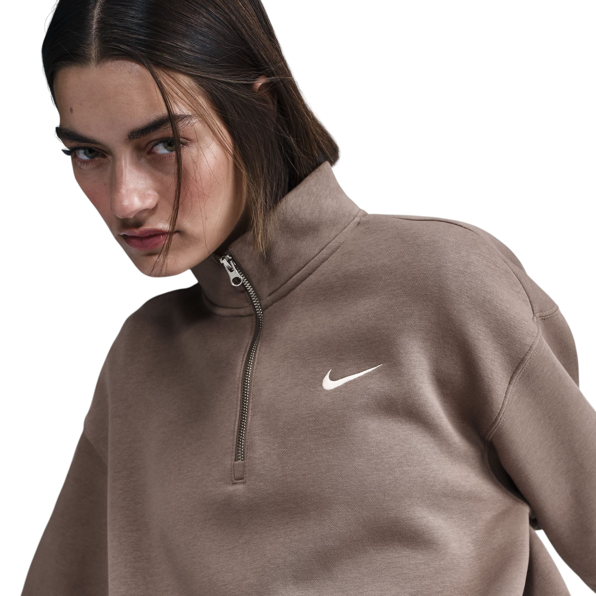 Nike-Sportswear-Phoenix-Fleece-Over-Oversized-1-4-Zip---Women-s-Mink-Brown---Sail