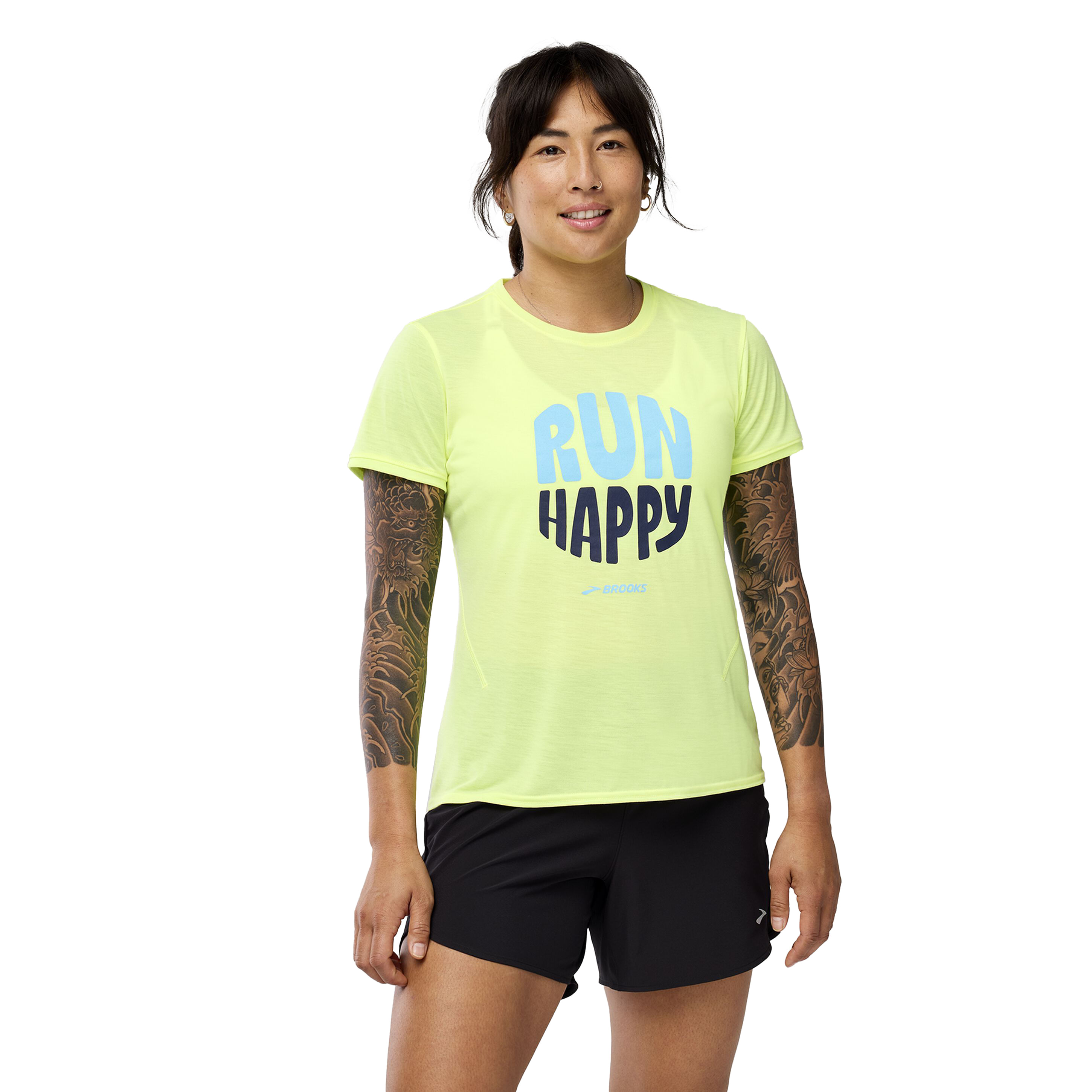 Brooks-Distance-Short-Sleeve-3.0-Shirt---Women-s-Neo-Yellow---Run-Happy