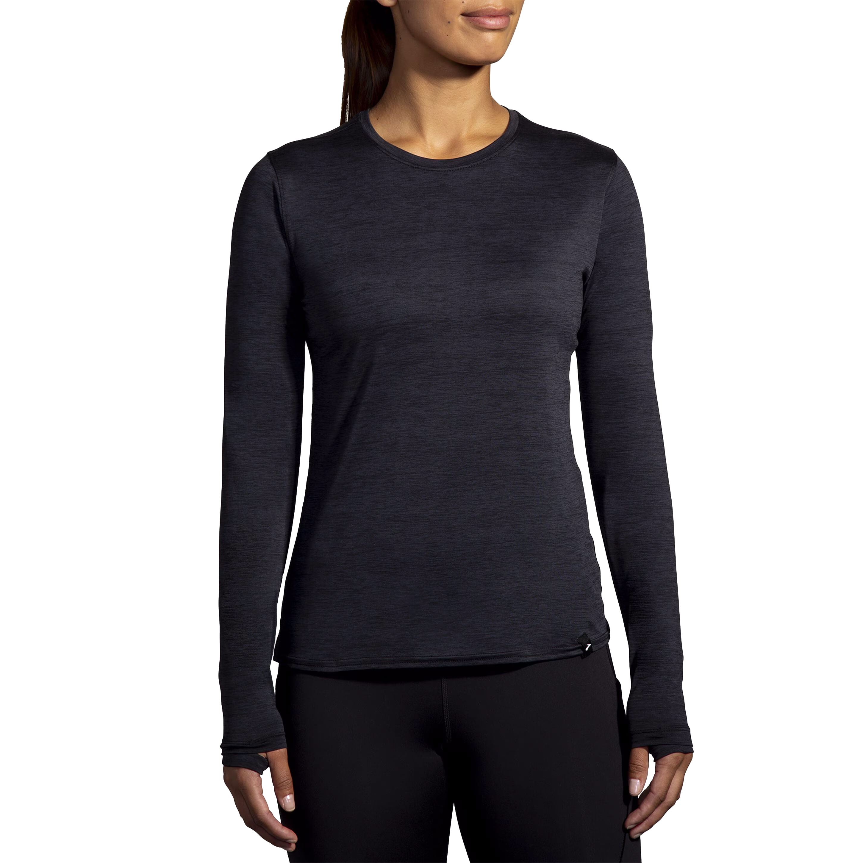 Brooks-Luxe-Long-Sleeve---Women-s-Heather-Deep-Black