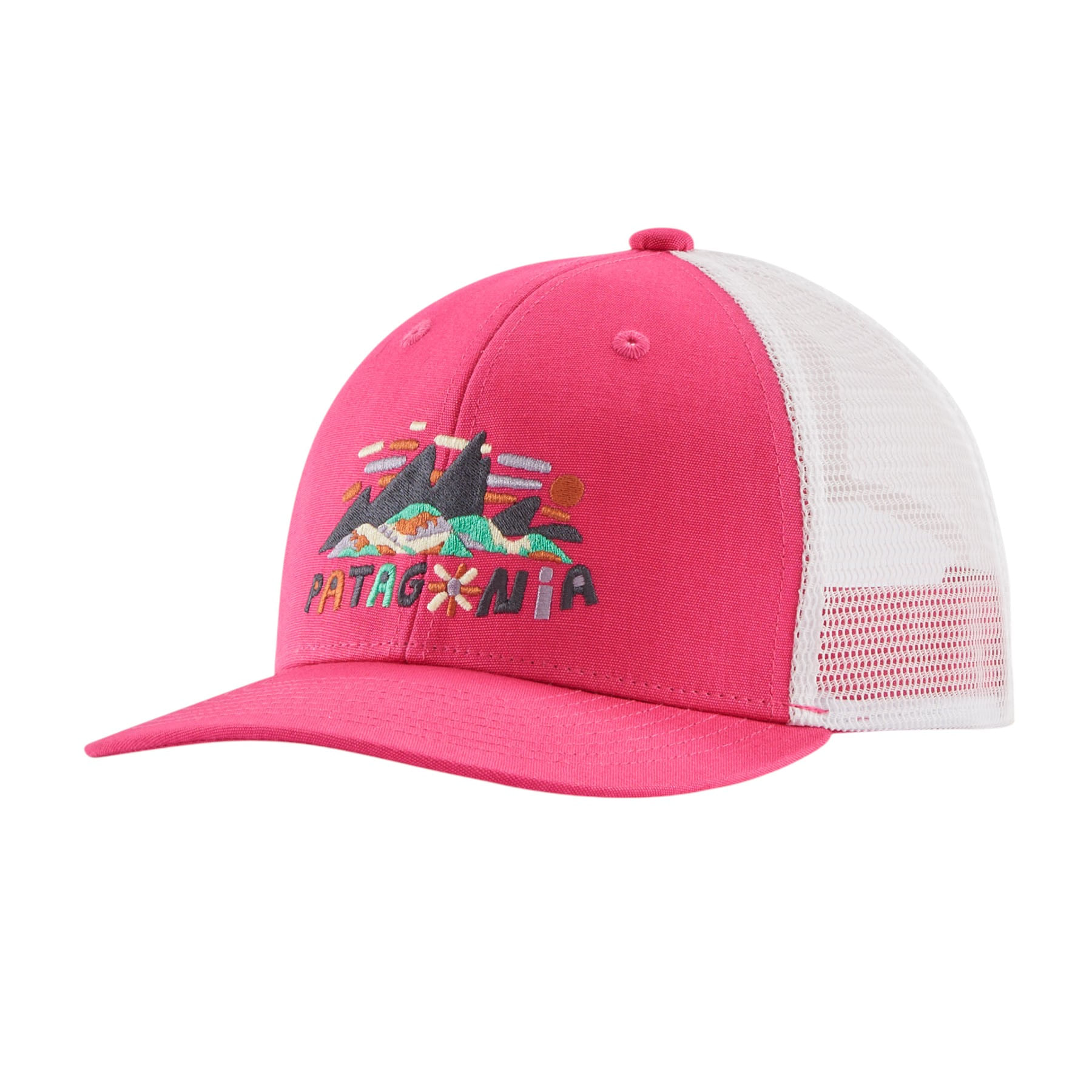 Patagonia-Trucker-Hat---Youth-Fitz-Roy-Superbloom--Luminous-Pink