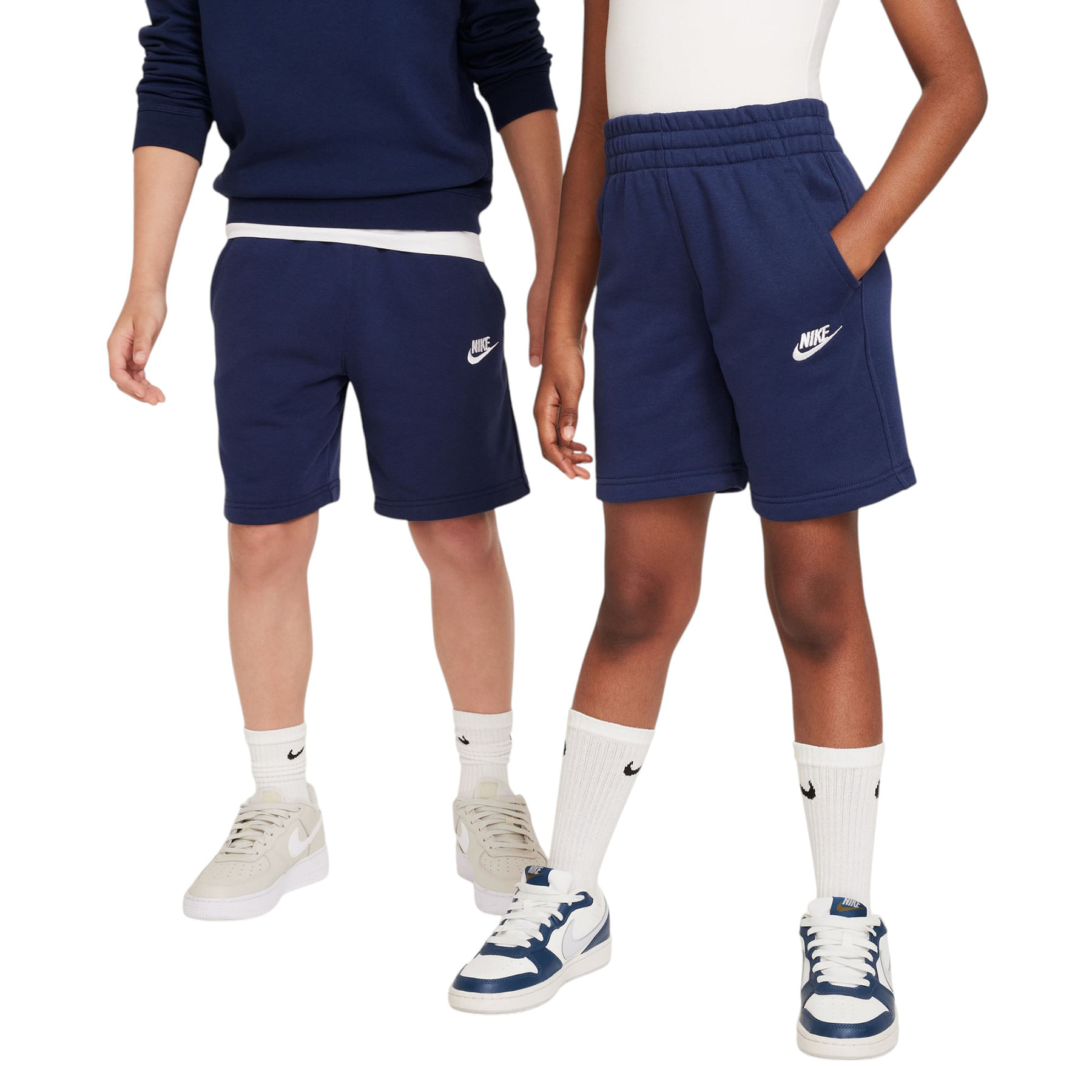 Nike-Sportswear-Club-Fleece-French-Terry-Short---Youth-Midnight-Navy---White
