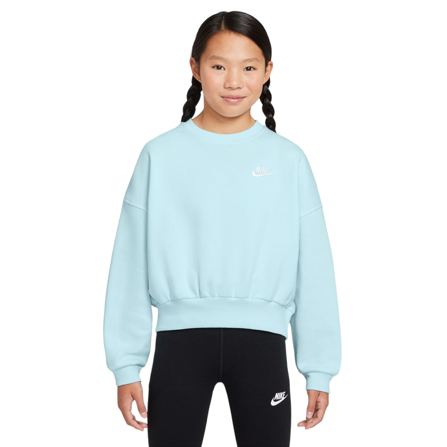Nike-Sportswear-Club-Fleece-Boxy-Crew-Neck-Sweatshirt---Girls--Glacier-Blue---White