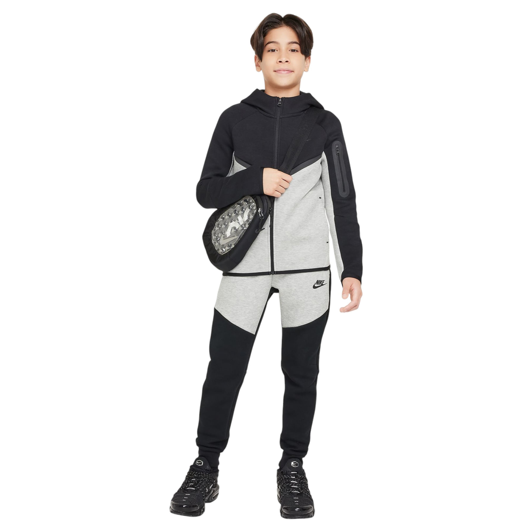 Nike-Sportswear-Tech-Fleece-Full-Zip-Hoodie---Youth-Dark-Grey-Heather---Black---Black---Black
