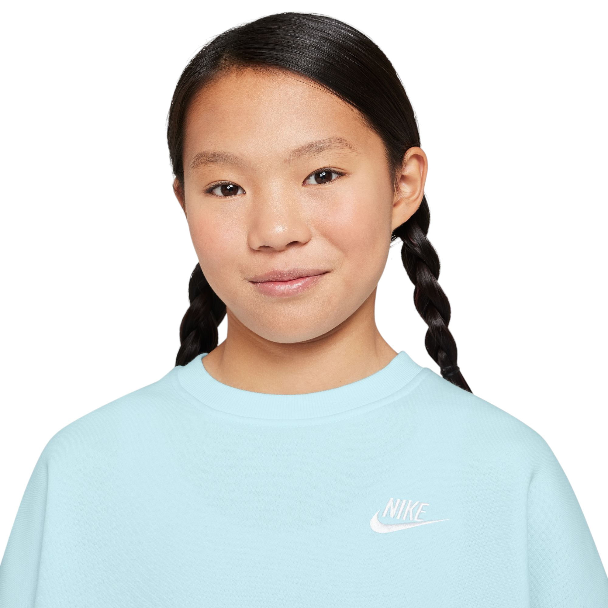 Nike-Sportswear-Club-Fleece-Boxy-Crew-Neck-Sweatshirt---Girls--Glacier-Blue---White