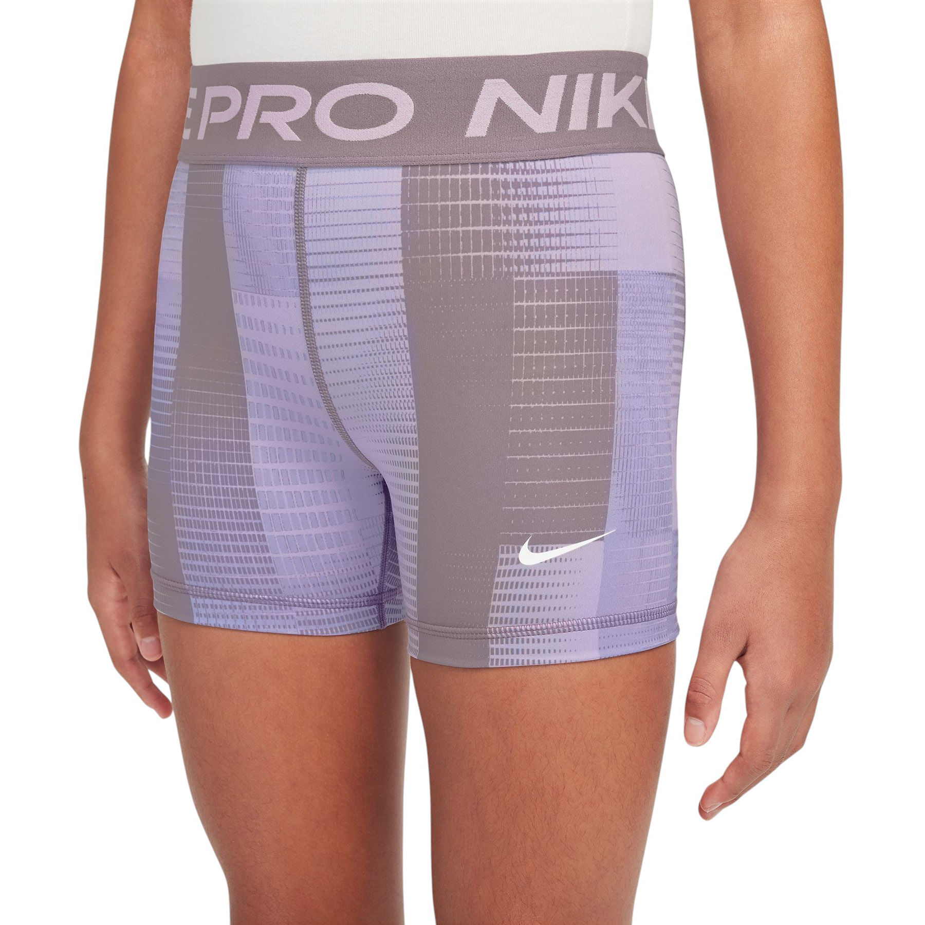 Nike-Pro-5--Sports-Short---Girls---Hydrangeas---Taupe-Grey---White