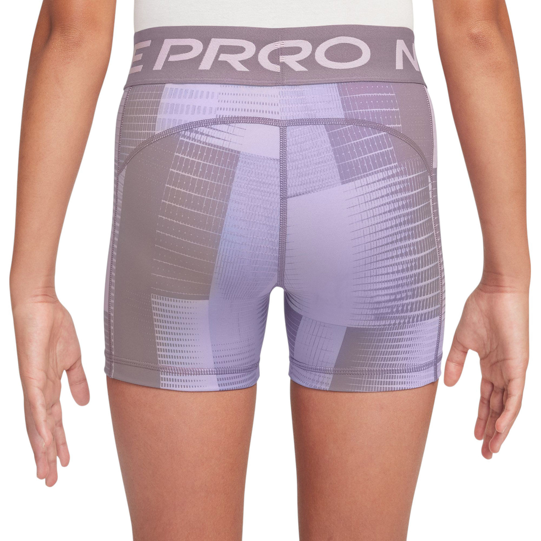 Nike-Pro-5--Sports-Short---Girls---Hydrangeas---Taupe-Grey---White