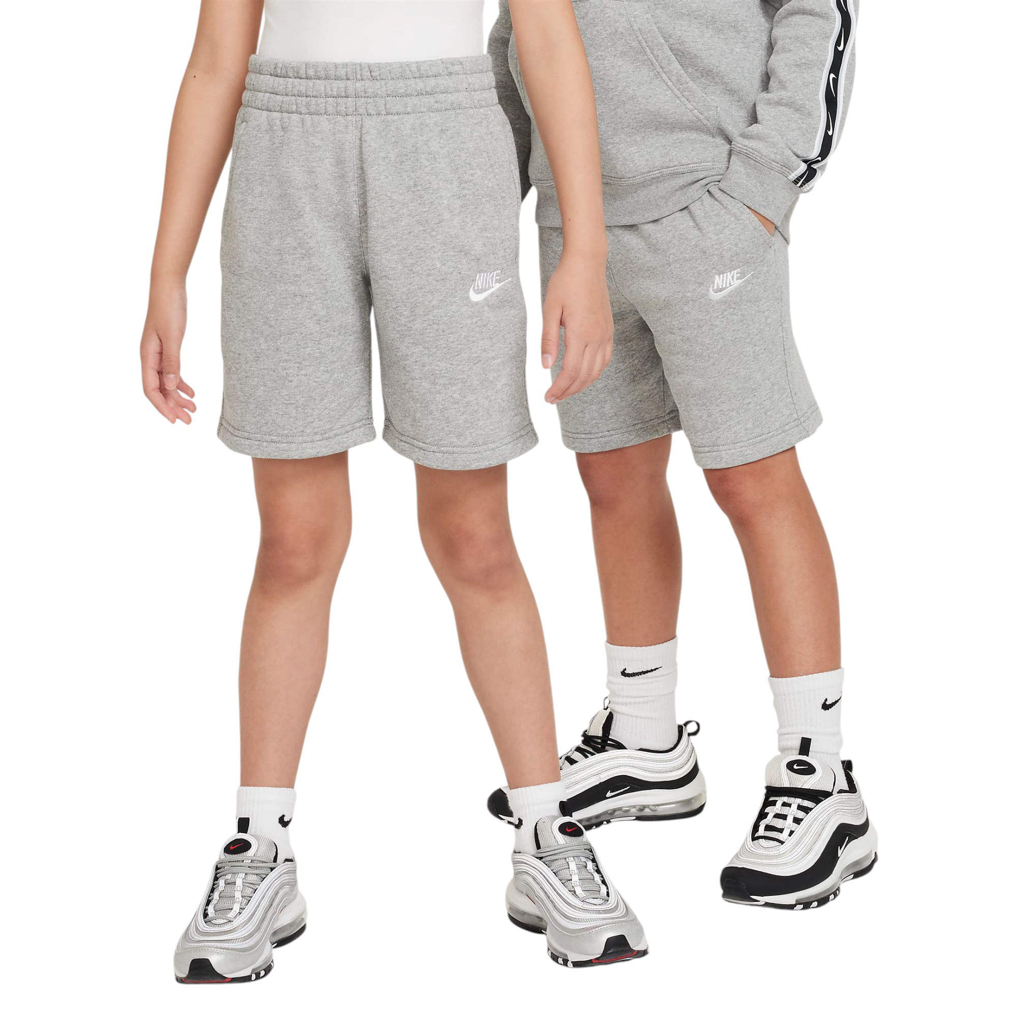 Nike-Sportswear-Club-Fleece-French-Terry-Short---Youth-Dark-Grey-Heather---Base-Grey---White