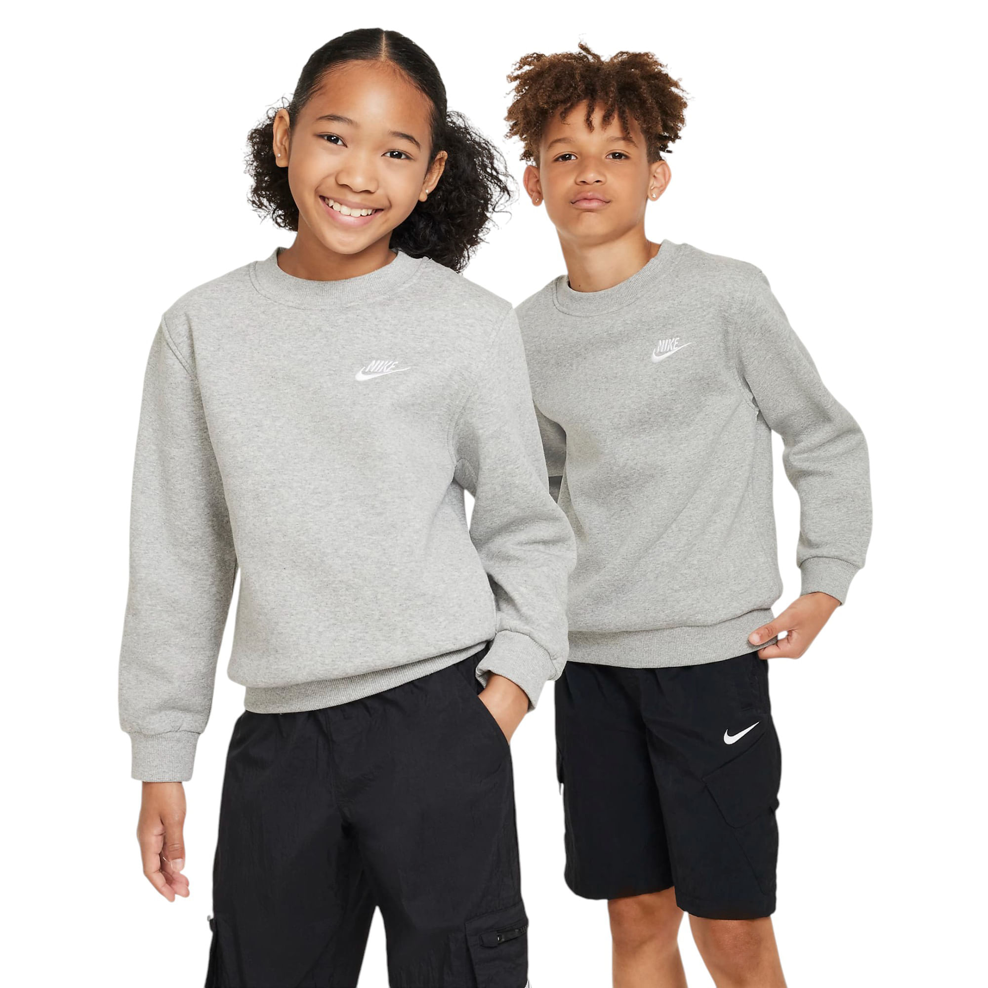 Nike-Sportswear-Club-Fleece-Sweatshirt---Youth-Dark-Grey-Heather---White