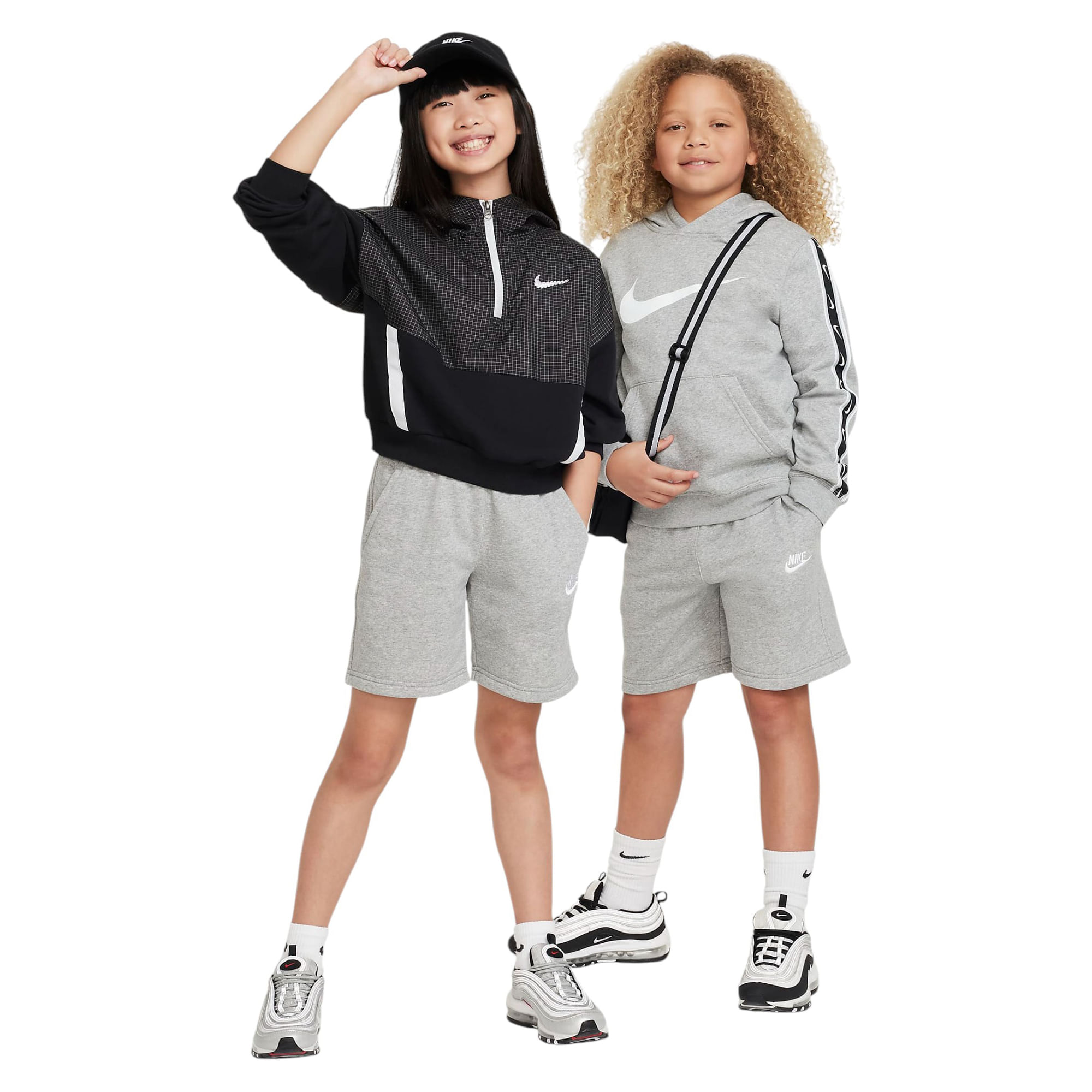 Nike-Sportswear-Club-Fleece-French-Terry-Short---Youth-Dark-Grey-Heather---Base-Grey---White