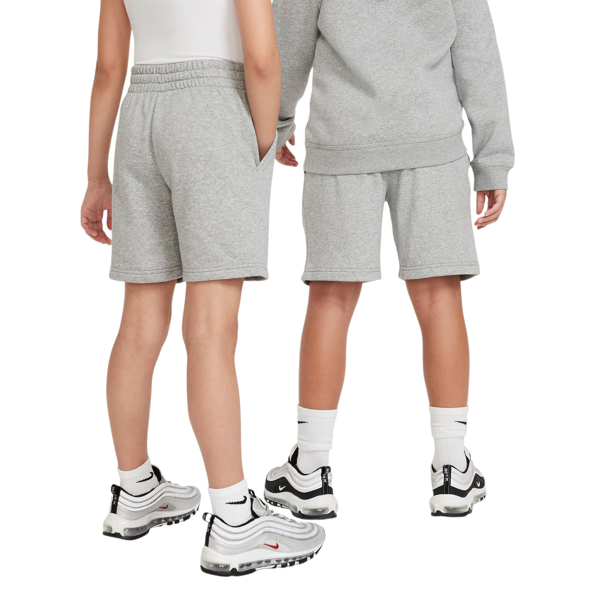Nike Sportswear Club Fleece French Terry Short - Kids' - Dark Grey Heather / Base Grey / White XS 7" Inseam